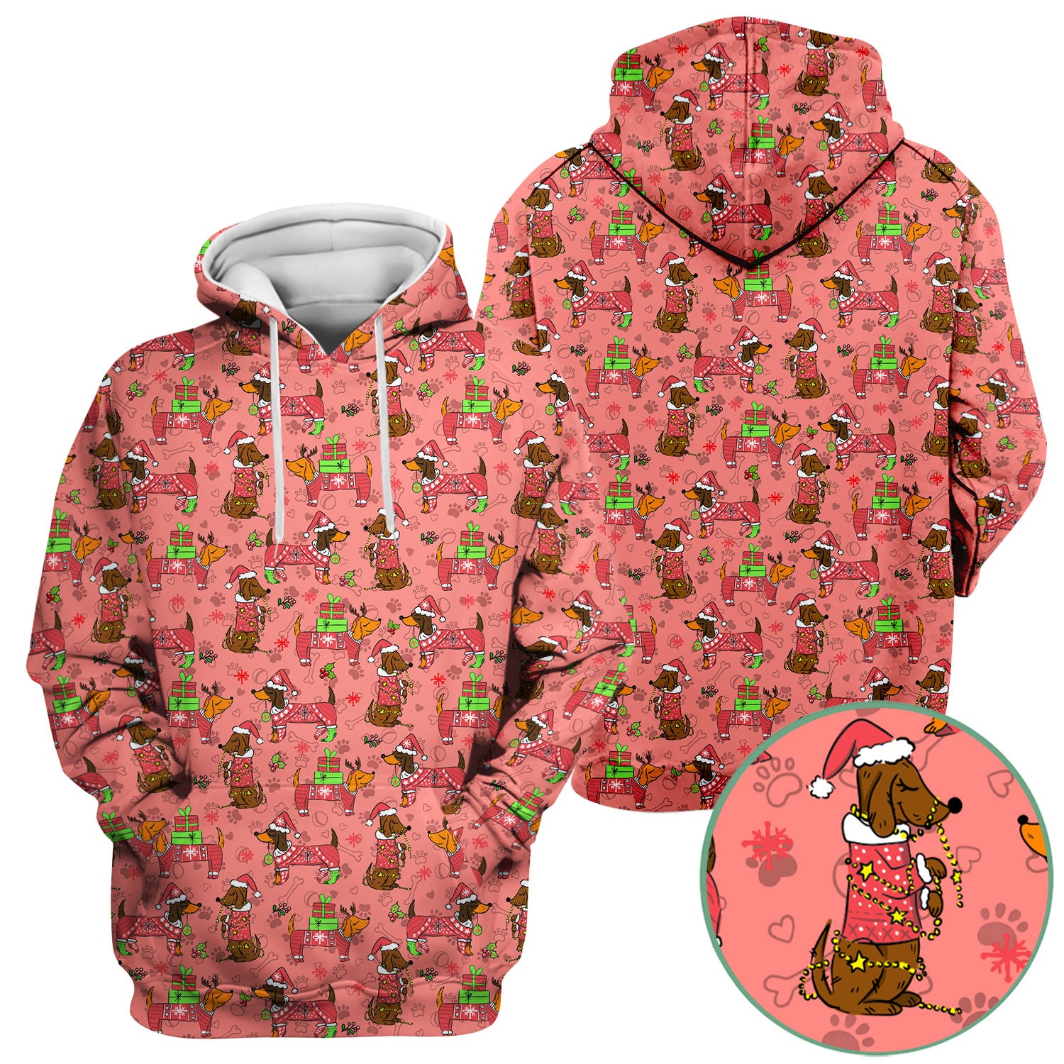 Holiday Dachshund Scrub Top for Nurses - Christmas Sausage Dog Santa with Paw Prints - Funny Medical Shirt RN LPN CNA Gift