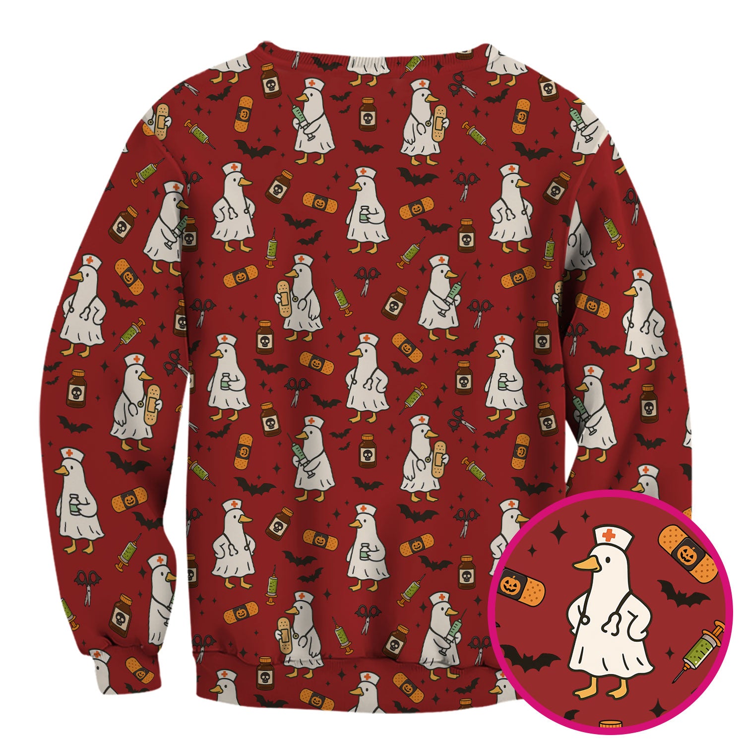 Cute Duck Pattern Nurse Scrub Top - Funny Goose Halloween Medical Design - Playful Spooky Nursing Shirt for RN LPN CNA Women