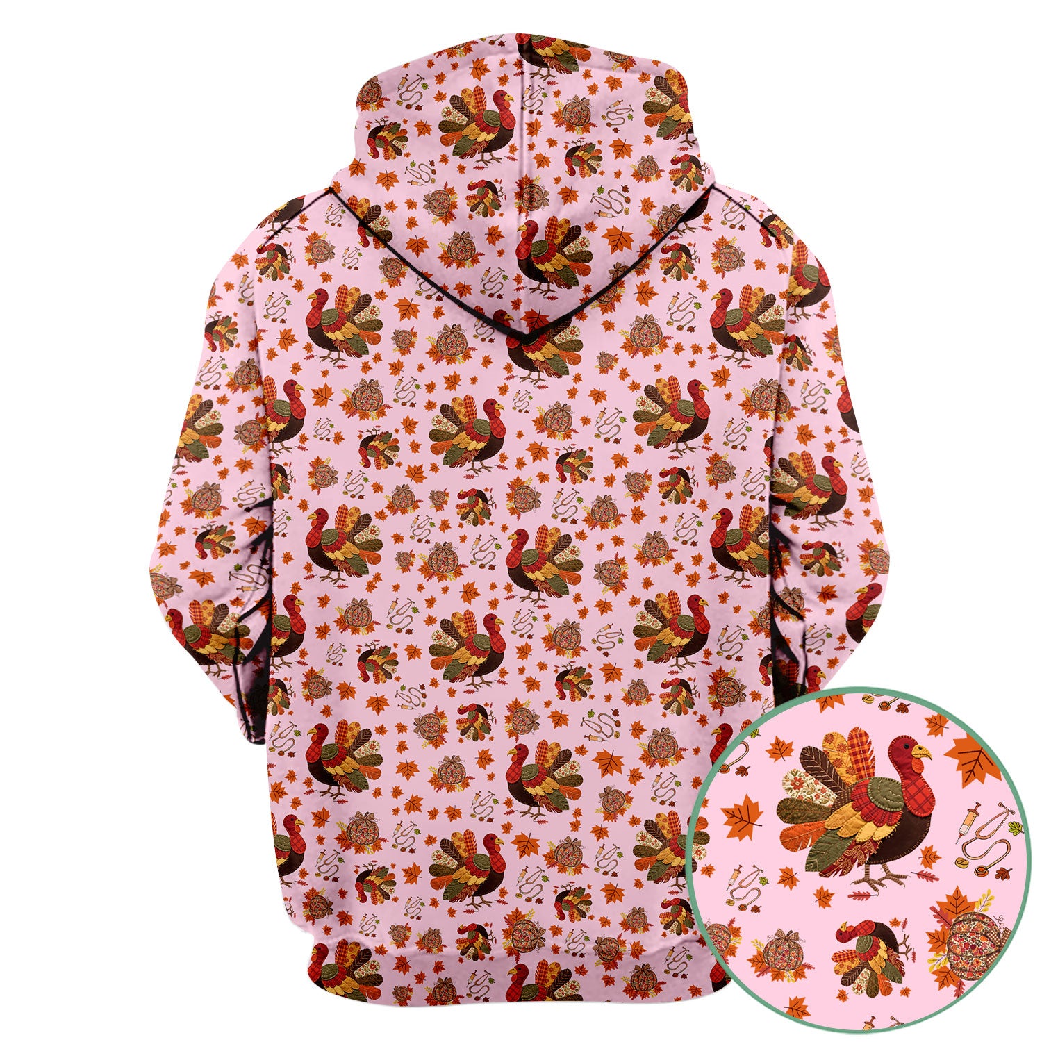 Thanksgiving Turkey Nurse Scrub Top for Women - Fall Leaves Pattern Shirts - Autumn Nursing Uniform Gift for RN LPN CNA