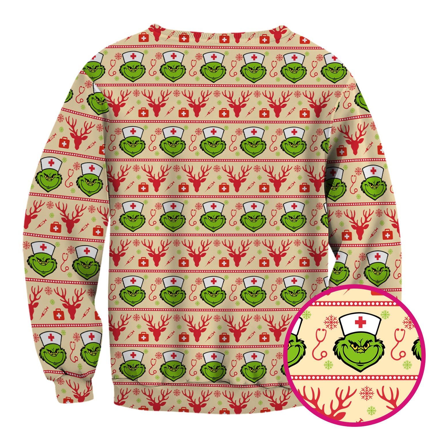 Grinch Nurse Ugly Christmas Scrub Top - Funny Holiday Nursing Scrubs Shirt - Cute Medical Workwear for Women with Festive Pattern