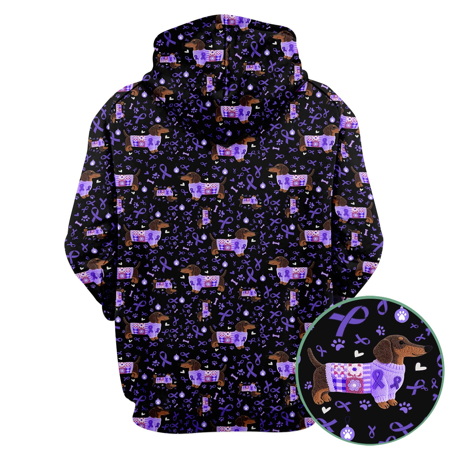 Purple Ribbon Dachshund Scrub Top for Nurses - Cute Awareness Dog Paw Prints - Support Lupus Cancer Med Uniform Gift for Women
