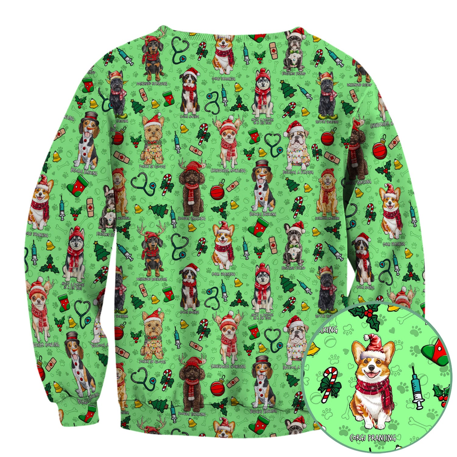 Cute Christmas Dog Scrubs for Nurses - Corgi, Dachshund, Husky, Poodle & Labrador - Funny Holiday Medical Scrub Top for Women