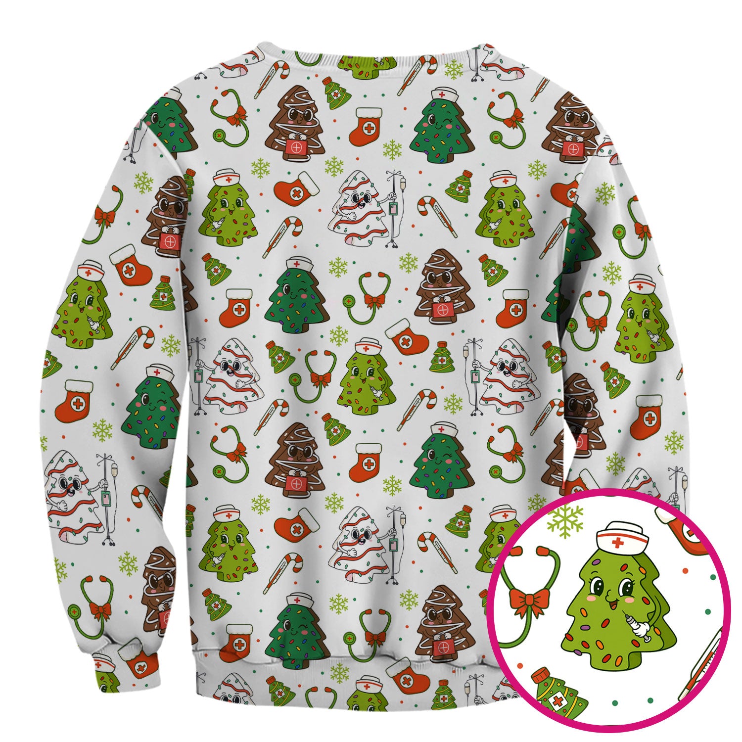 Funny Christmas Nurse Scrub Top - Adorable Tree Pattern Holiday Shirt - Cute Gift for Women RN LPN CNA