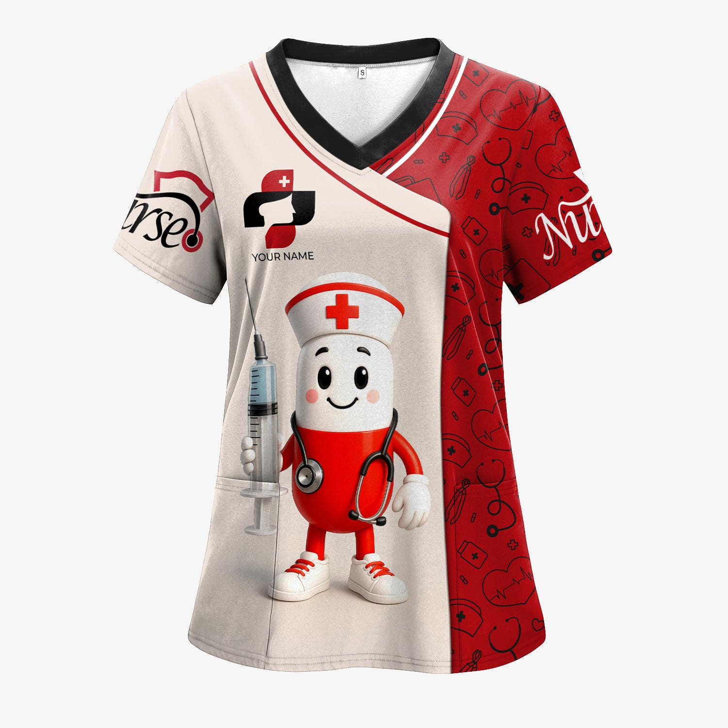 Funny Personalized Nurse Shirt - Pill Cartoon with Syringe - Custom Gift for RN CNA LPN or Nursing Student