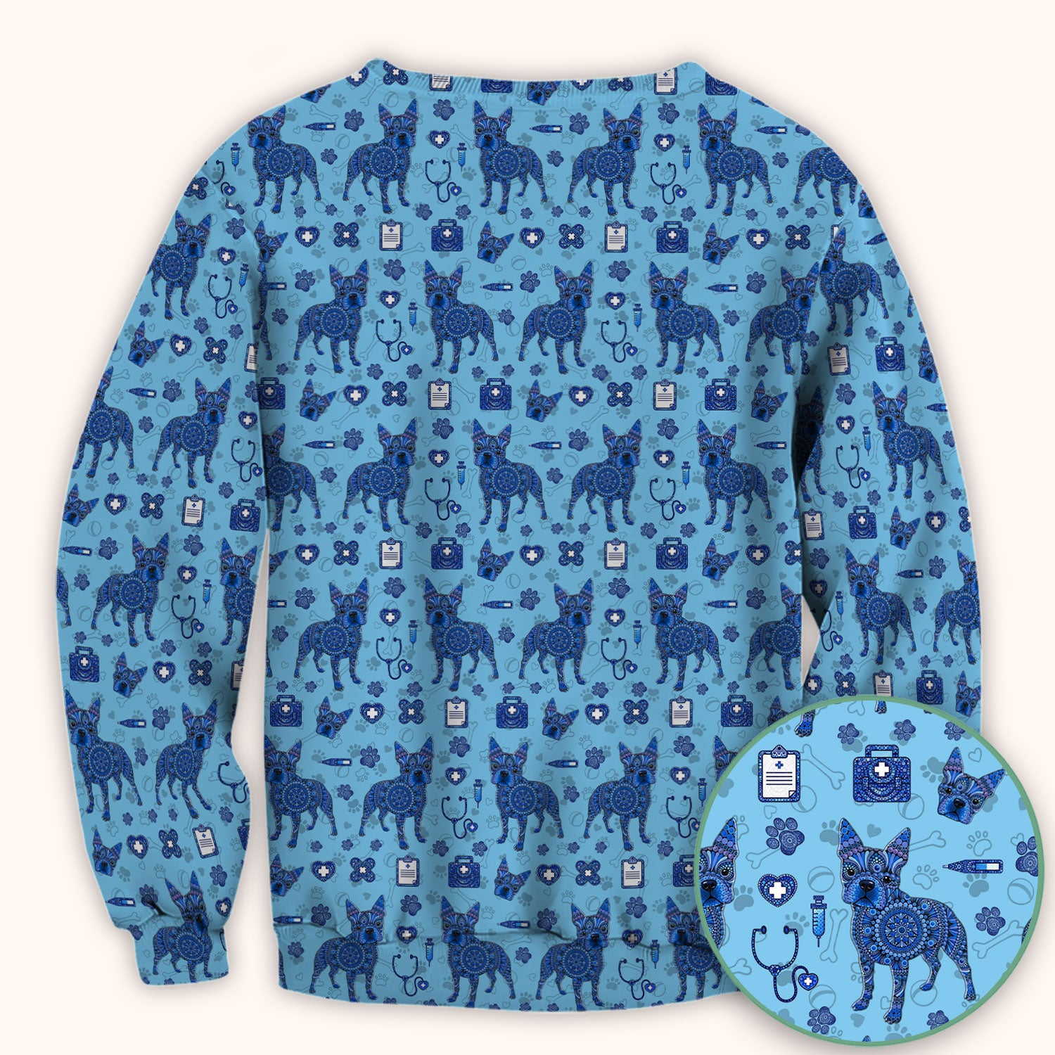 Blue Heeler Australian Cattle Dog Scrub Top, Australia Dot Art Pattern Shirt, Breathable Fabrics Nursing Uniform