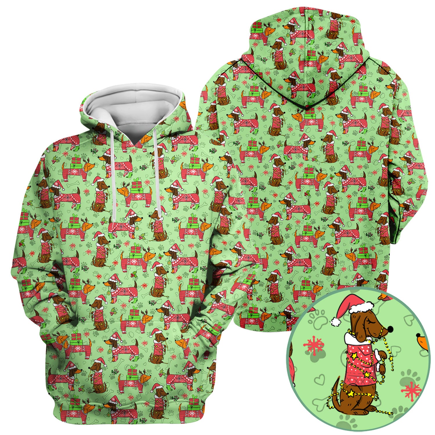 Holiday Dachshund Scrub Top for Nurses - Christmas Sausage Dog Santa with Paw Prints - Funny Medical Shirt RN LPN CNA Gift