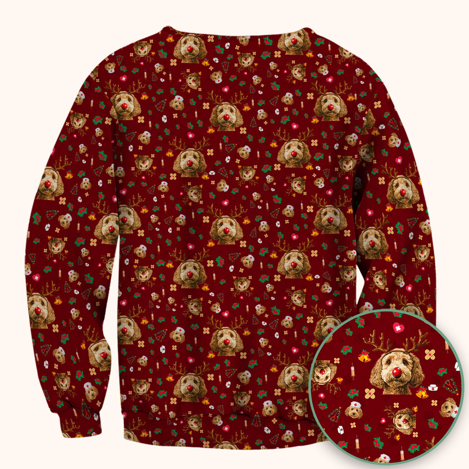 Christmas Labradoodle Scrub Top - Funny Reindeer Dog Nurse Shirt - Cute Holiday Medical Uniform for Women Healthcare Gift