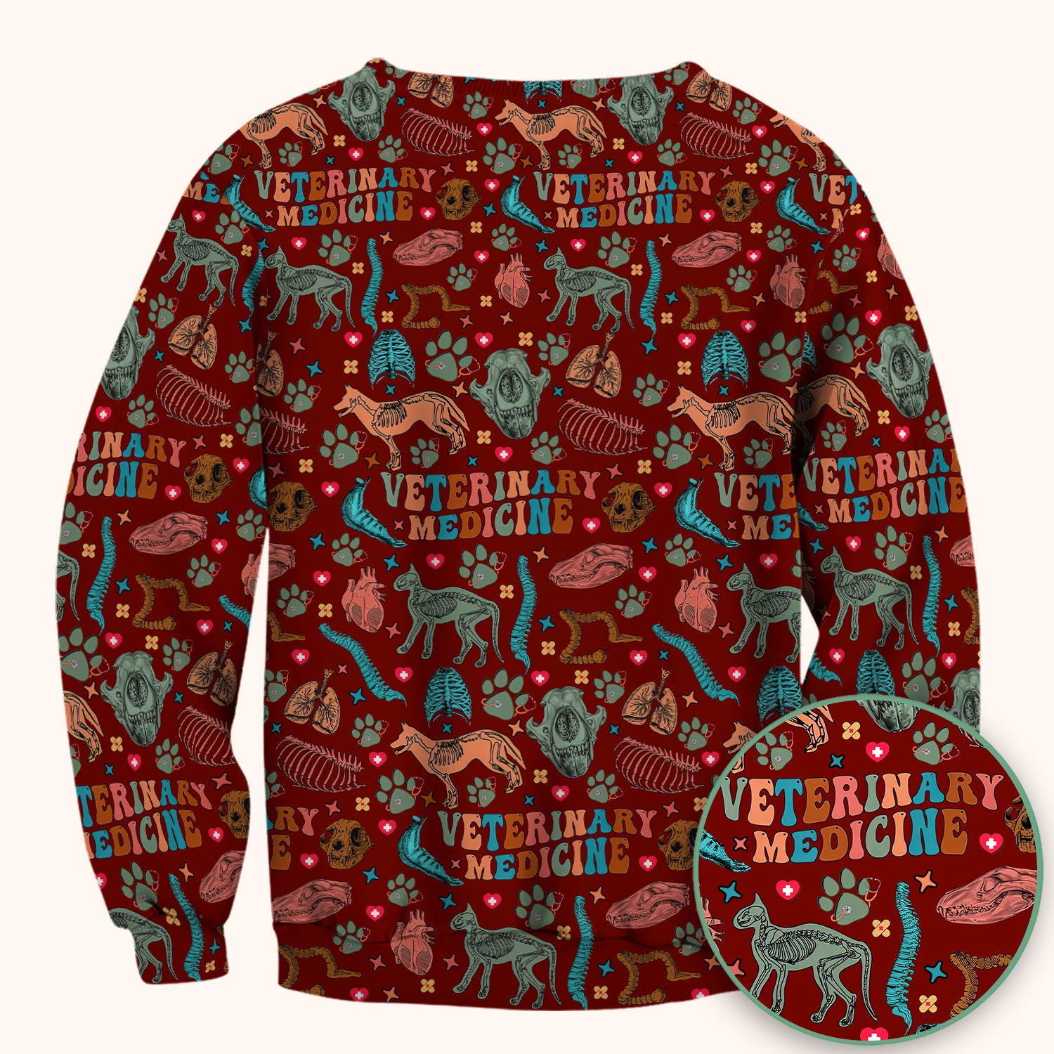 Vet Tech Scrub Top - Veterinary Medicine Pattern - Animal Medical Uniform for Women Nurse Gift