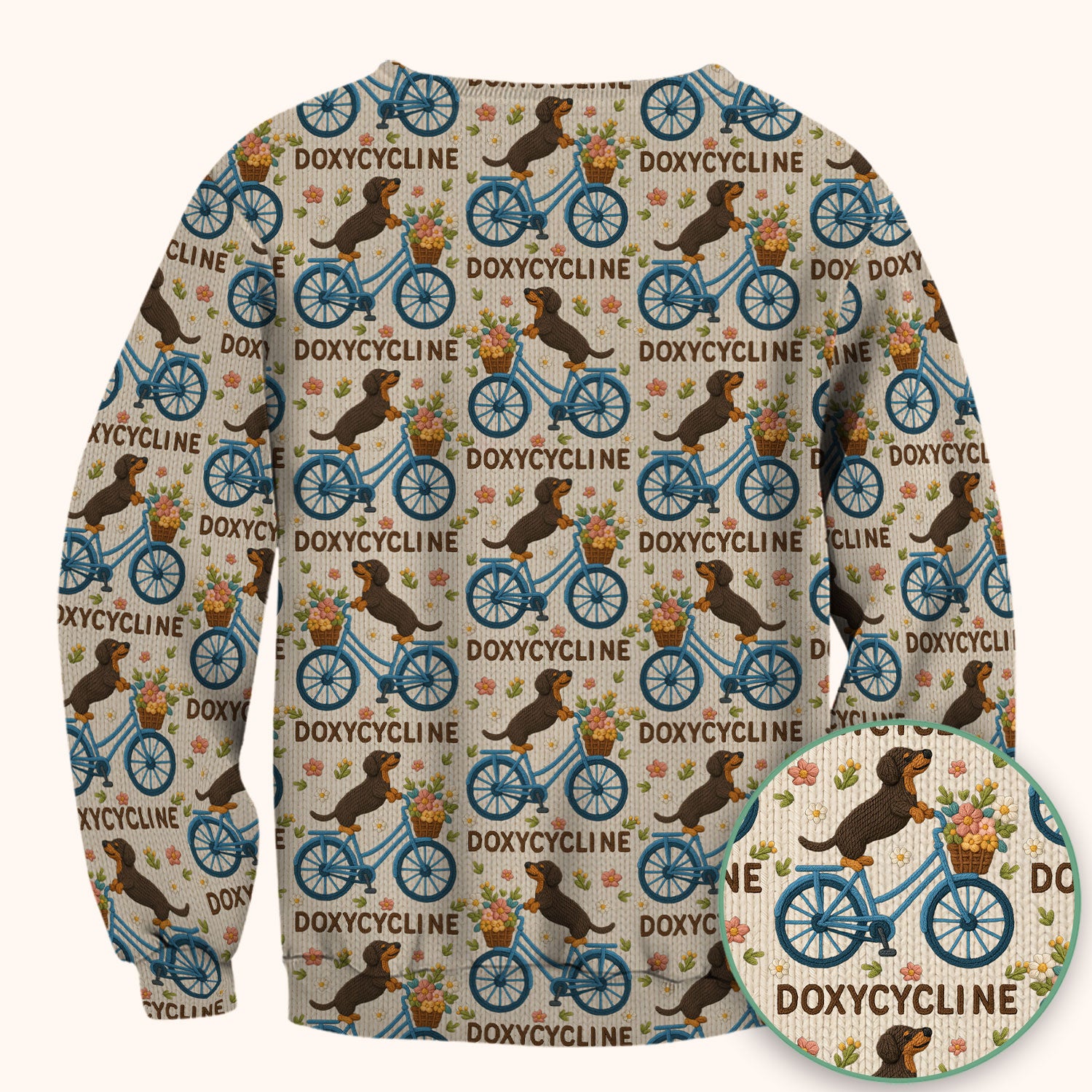 Doxycycline Pharmacy Pun Scrub Top - Dachshund on Bicycle Pharmacists Shirt - Veterinary Technicians Gift