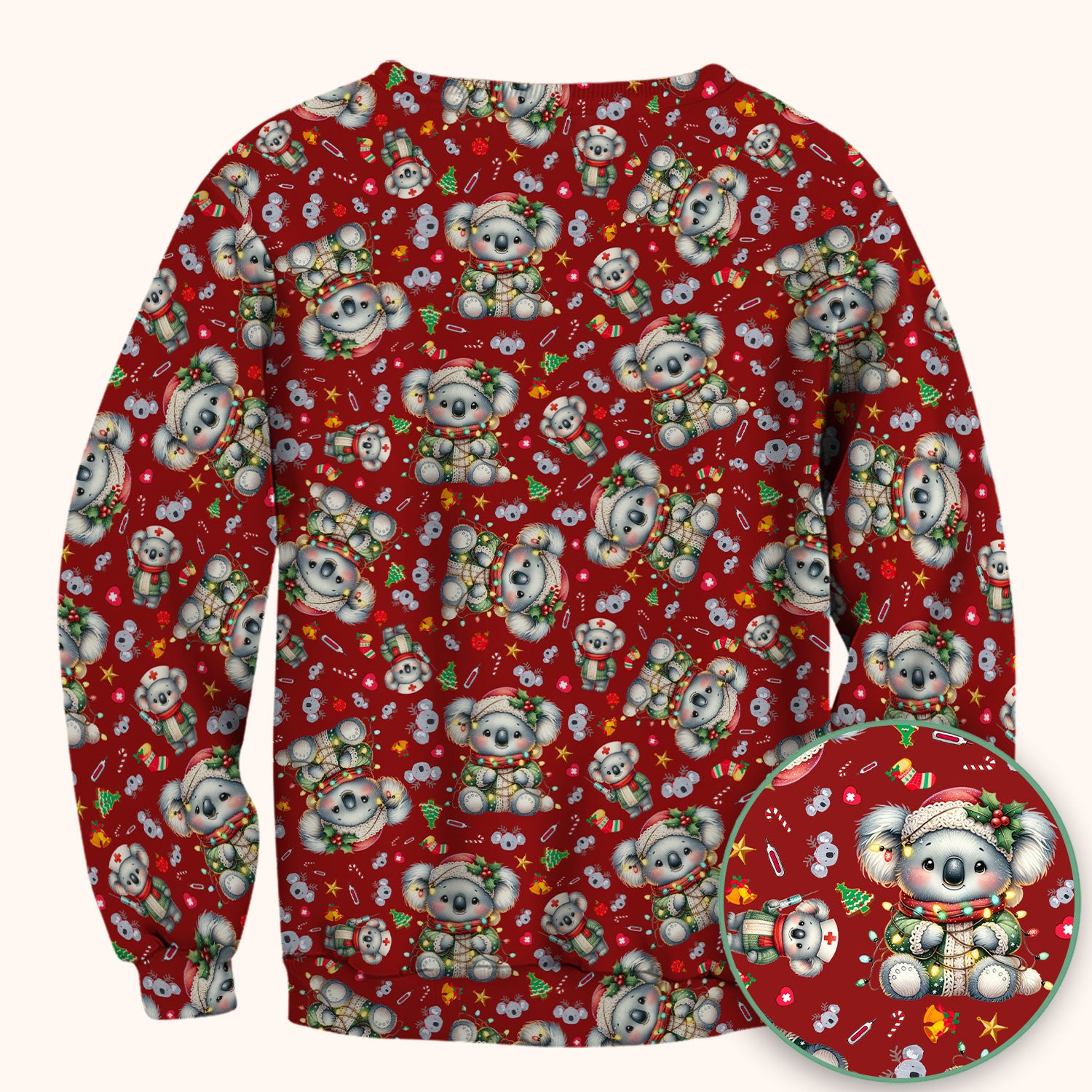 Christmas Koala Scrub Top - Cute Aussie Holiday Nurse Shirt for Women - Funny Animal Medical Uniform