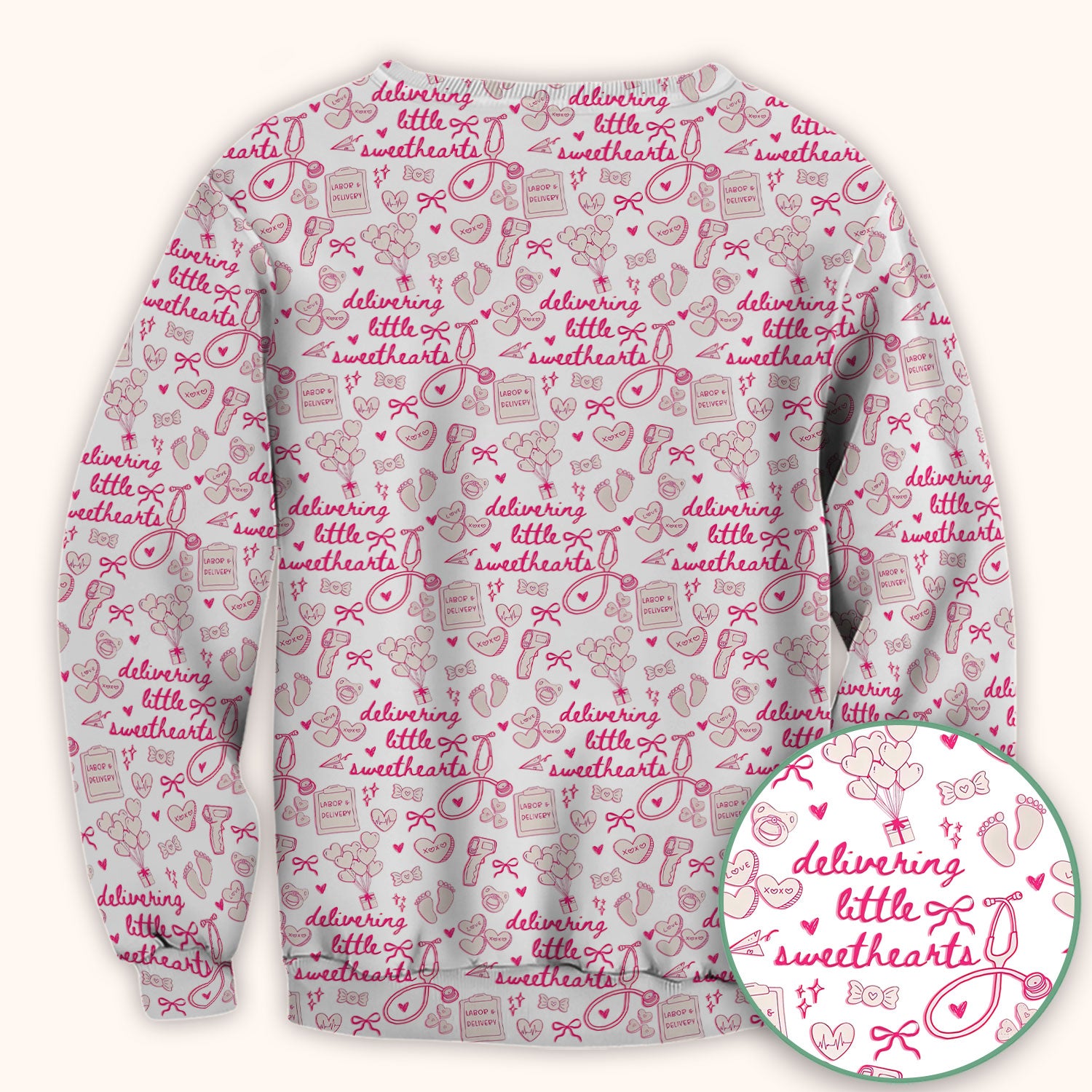 Valentine Labor And Delivery Scrub Top, XOXO Pattern Scrub Shirt, Breathable Fabrics Nursing Uniform For Women