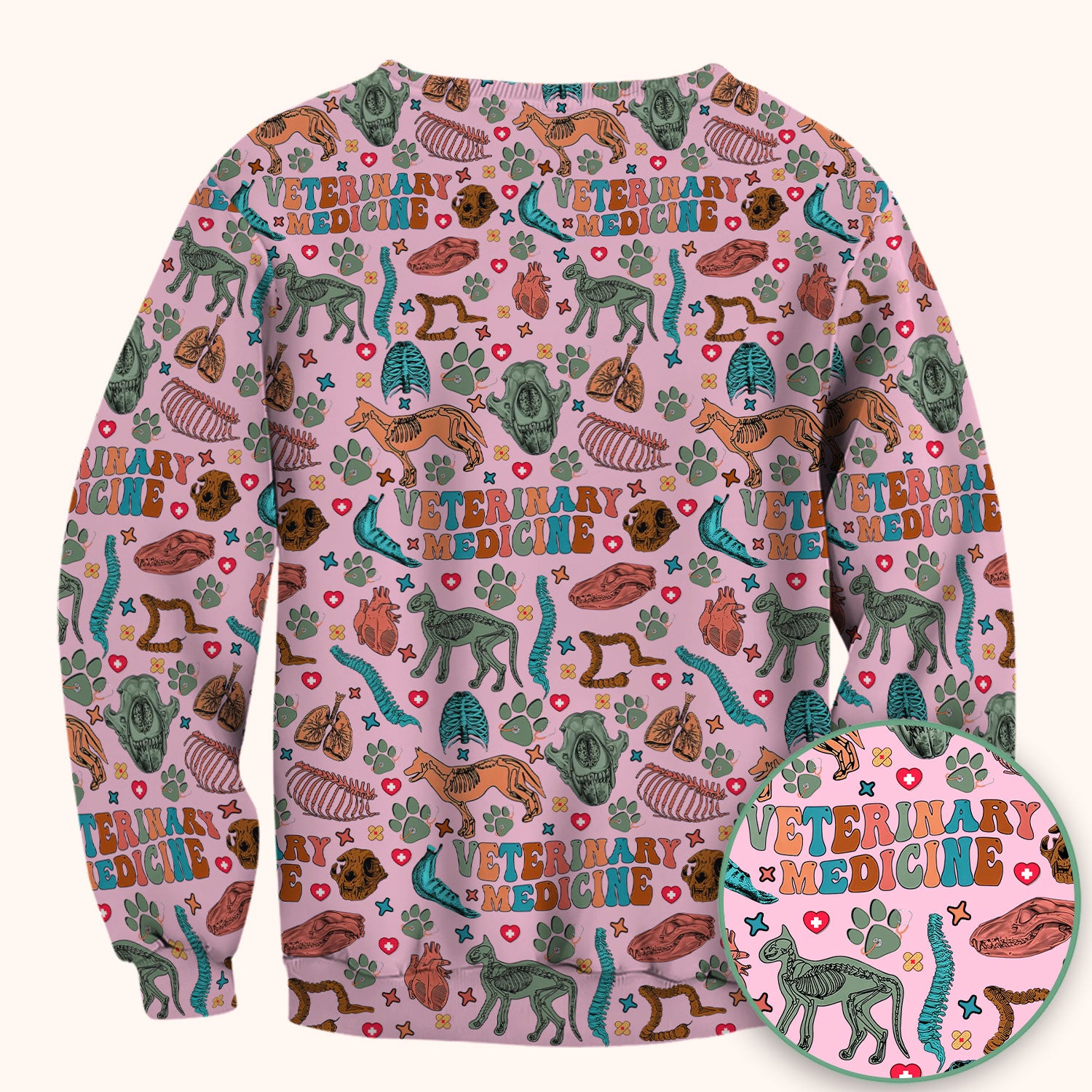 Veterinary Medicine Scrub Top - Cute Animal Anatomy Pattern Medical Shirt - Fun Vet Tech Nurse Scrubs for Women