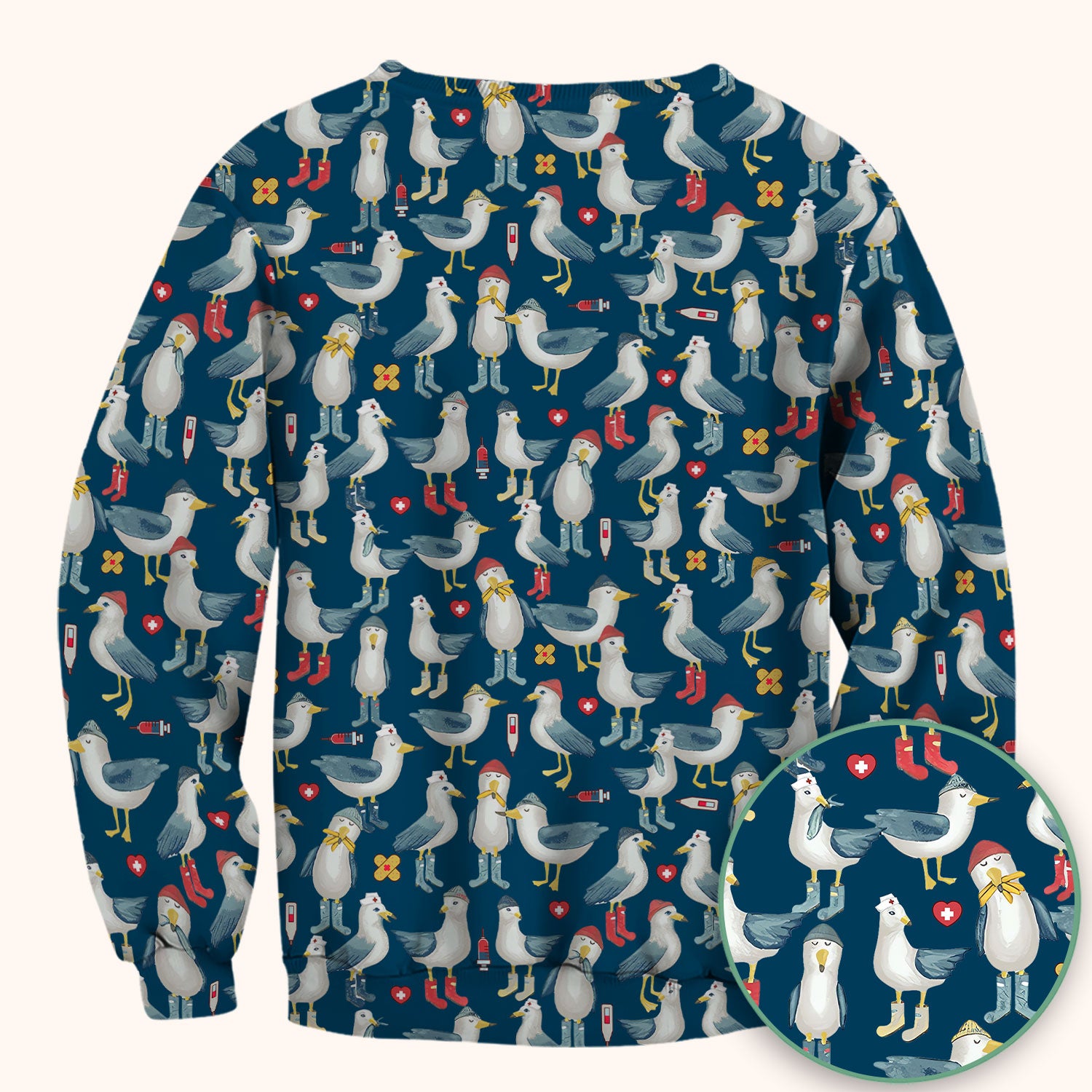 Funny Seagull Nurse Scrub Top - Cute Bird with Medical Icons - Comfortable Scrubs for Women