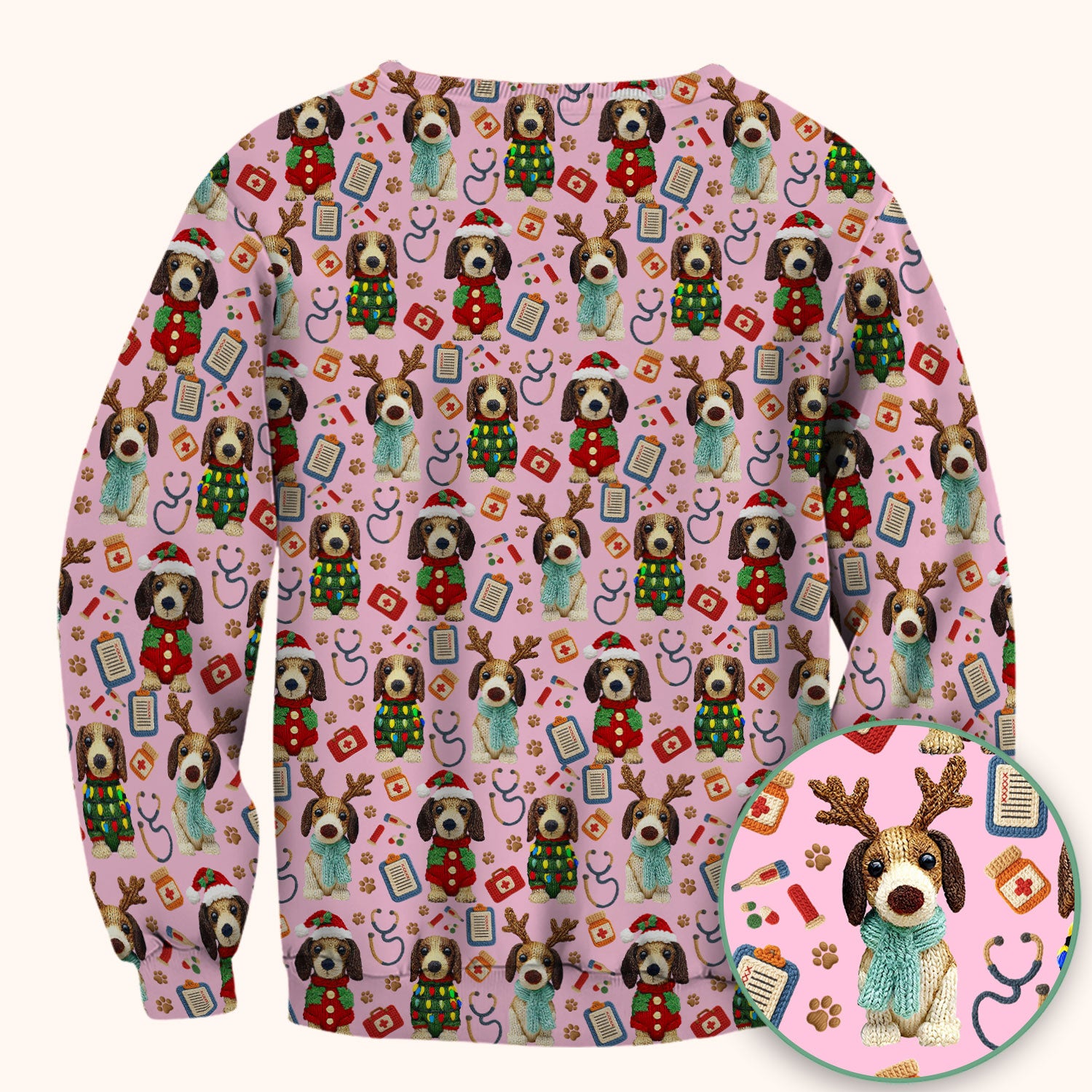 Christmas Doxie Scrubs for Women - Cute Dachshund Christmas Scrub Top for Nurses - Funny Medical Uniform Gift
