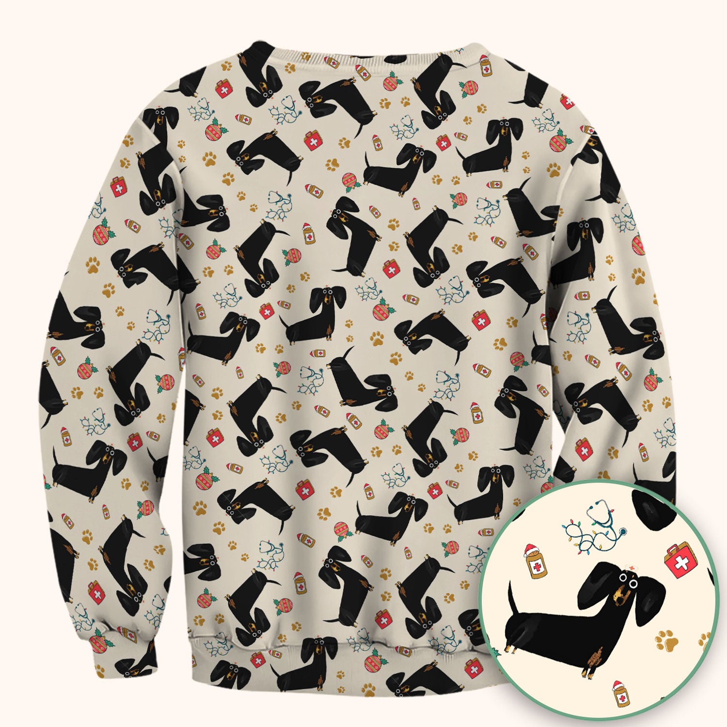 Funny Black Dachshund Scrub Top for Nurses - Cute Wiener Dog Medical Shirt - Puppy Lover Nursing Gift for Women
