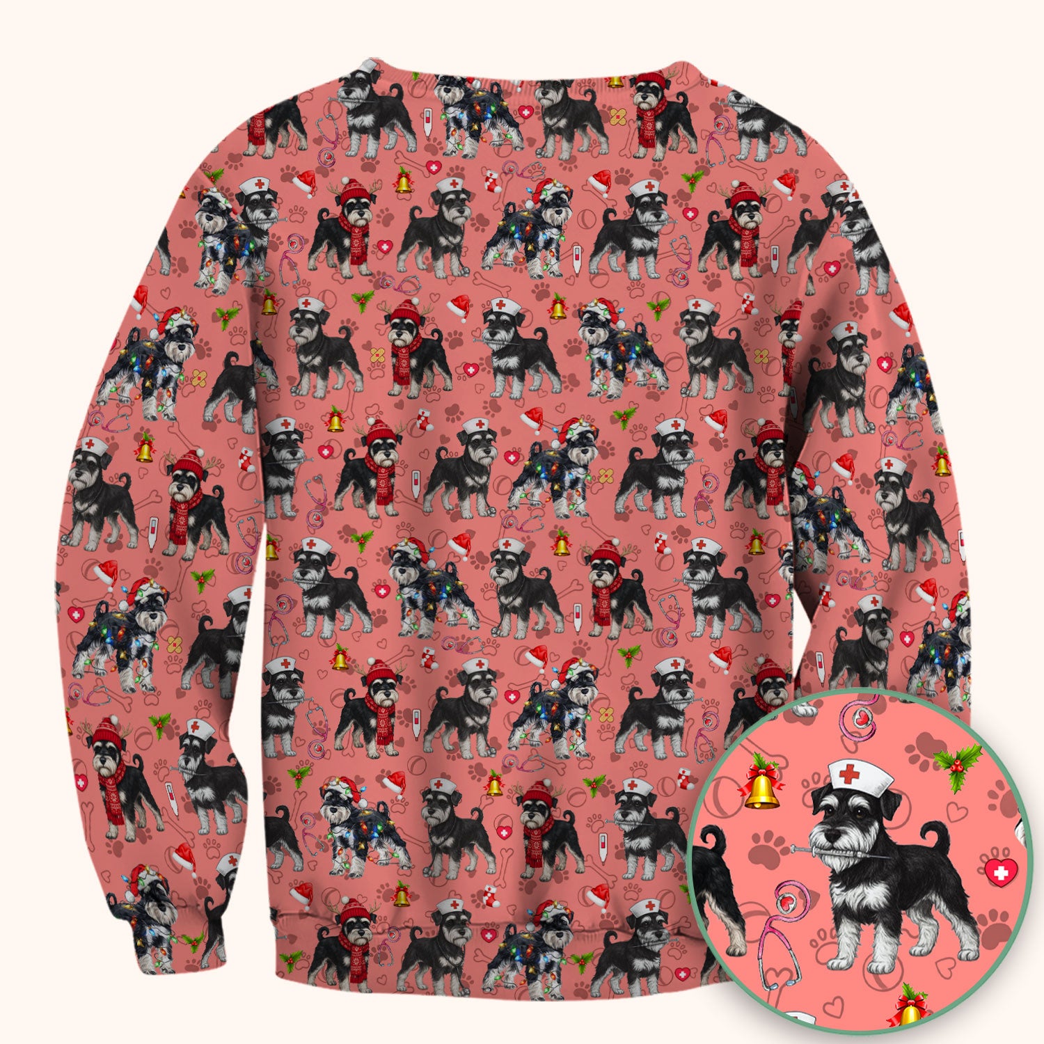 Christmas Schnauzer Scrubs for Nurses - Cute Dog Holiday Scrub Top - Funny Santa Nursing Medical Shirt for Women