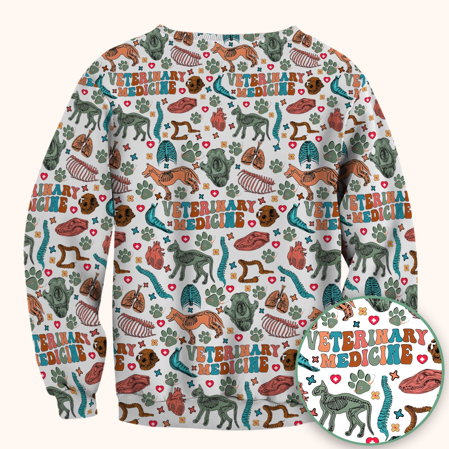 Veterinary Medicine Scrub Top - Cute Animal Anatomy Pattern Medical Shirt - Fun Vet Tech Nurse Scrubs for Women