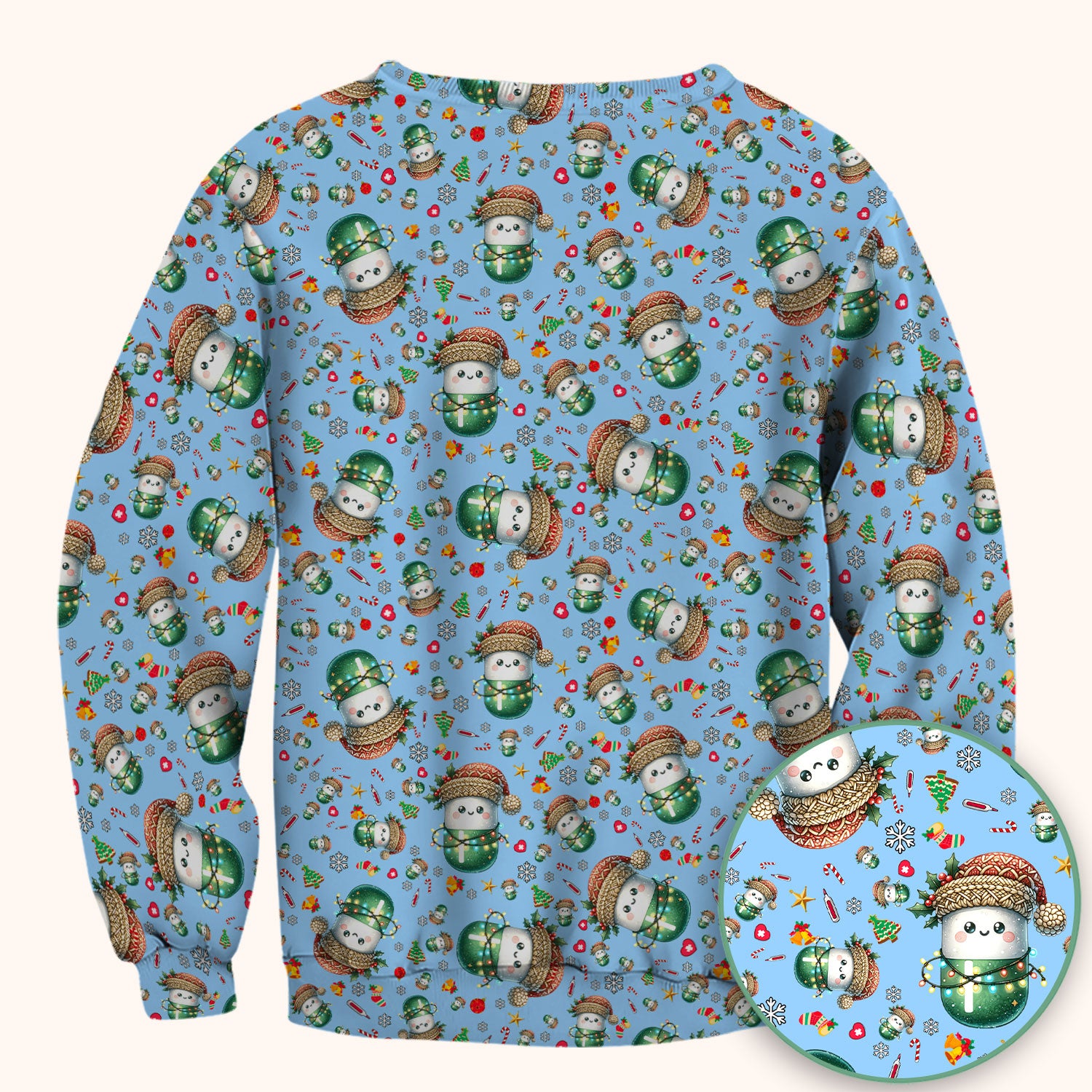 Pharmacy Tech Christmas Scrub Top – Cute Green Snowman Print Nurse Outfit – Funny Holiday Medical Uniform for Pharmacists