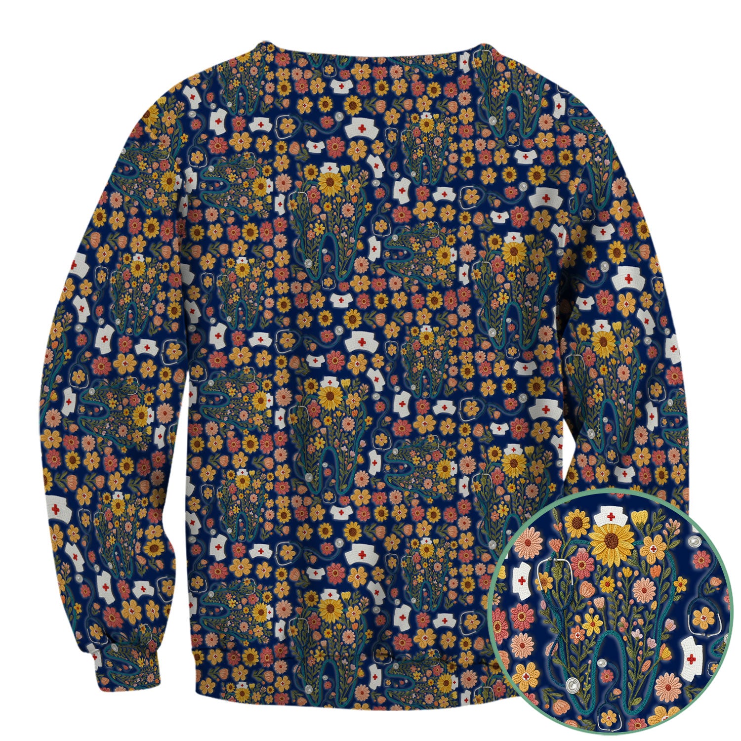 Boho Floral Tooth Scrub Top - Aesthetic Dental Scrubs for Women - Cute Flower Tooth Pattern Medical Uniform - Hygienist Christmas Gift