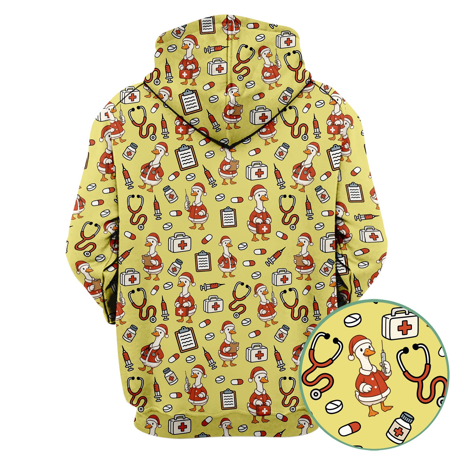 Santa Duck Nurse Scrubs - Christmas Print Medical Shirt for Women Men - Funny Holiday Scrub Top for RN CNA Doctor, Cute Xmas Gift