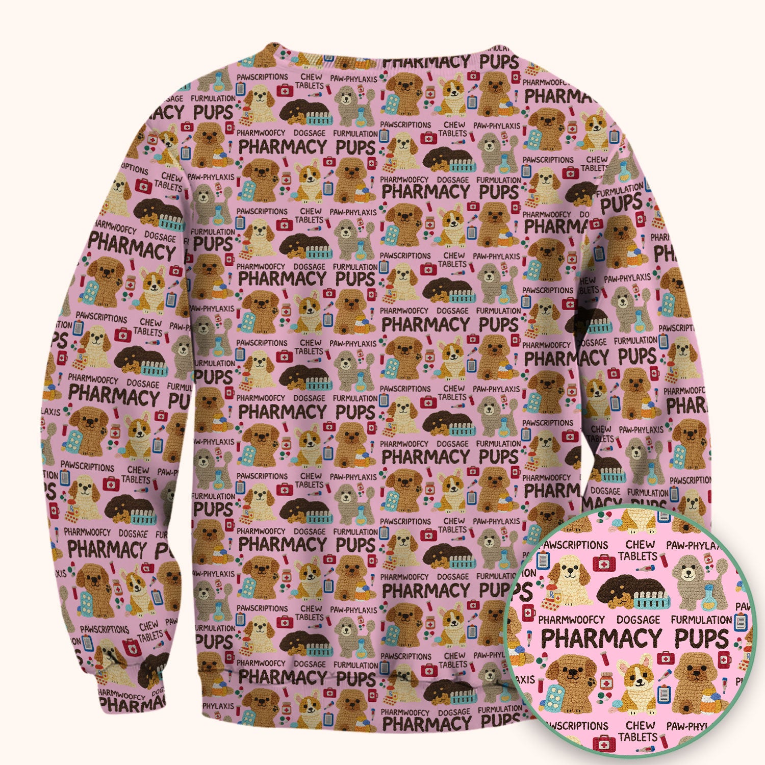 Pharmacy Pups Scrub Top for Women - Cute Dog Pattern Medical Shirt for Pharmacists & Vet Techs - Fun Blue Pharmacy Nurse Uniform