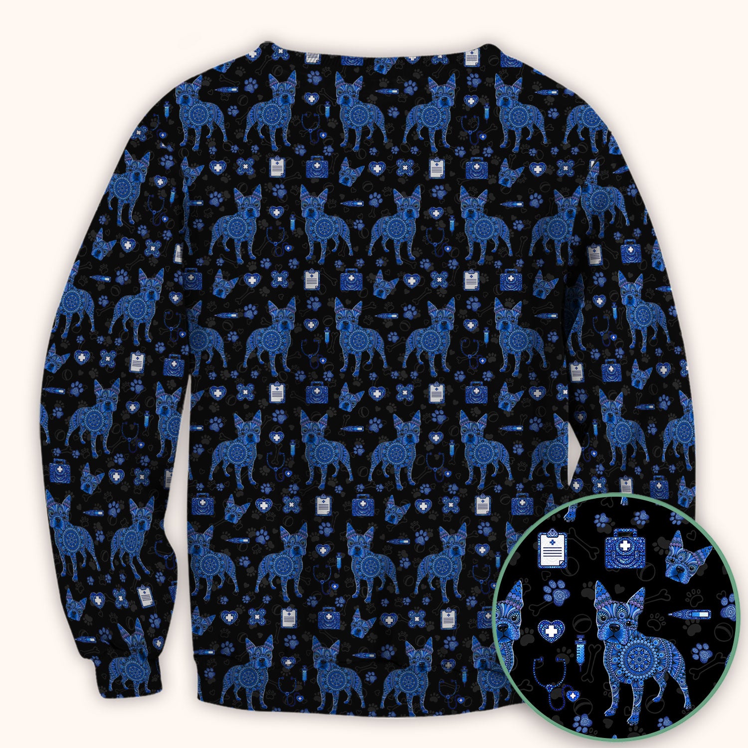 Blue Heeler Australian Cattle Dog Scrub Top, Australia Dot Art Pattern Shirt, Breathable Fabrics Nursing Uniform