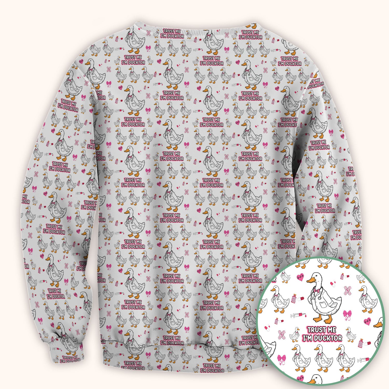 Trust Me I'm Ducktor Scrub Top, Funny Duck Pattern Scrub Shirt, Breathable Fabrics Nursing Uniform For Women