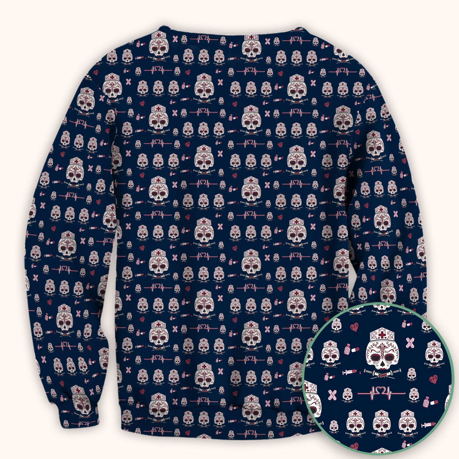 Sugar Skull Scrub Top, Skull Pattern Scrub Shirt, Breathable Fabrics Nursing Uniform