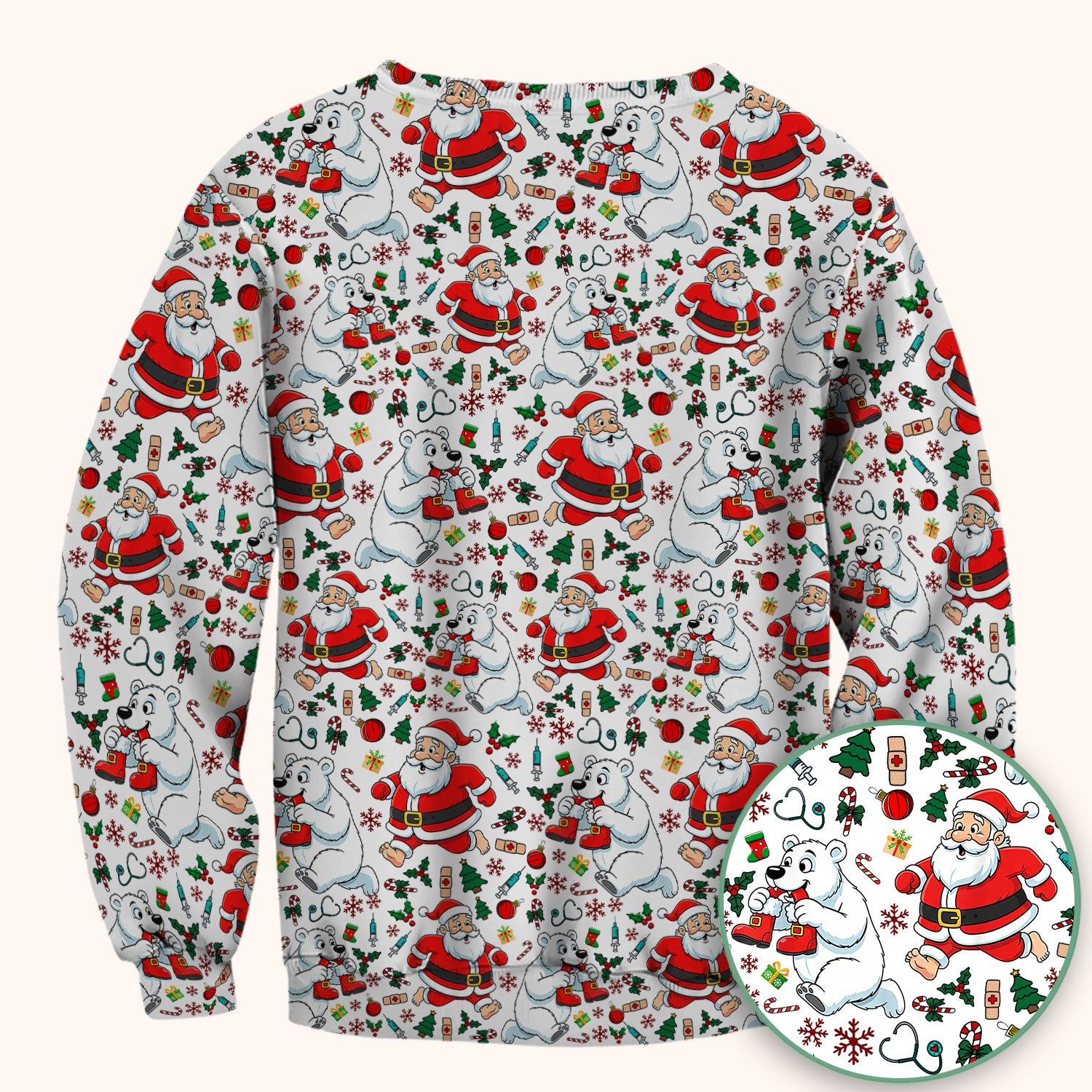 Christmas Santa & Polar Bear Scrub Top - Funny Holiday Nurse Shirt for Women - Cute Winter Medical Uniform