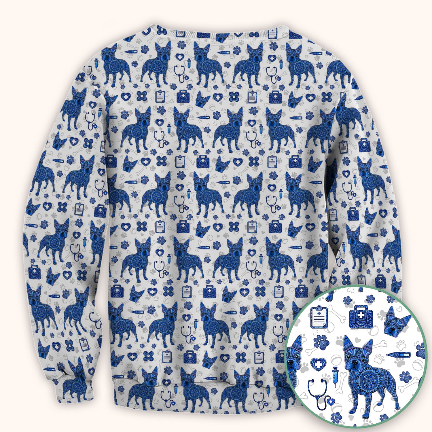 Blue Heeler Australian Cattle Dog Scrub Top, Australia Dot Art Pattern Shirt, Breathable Fabrics Nursing Uniform