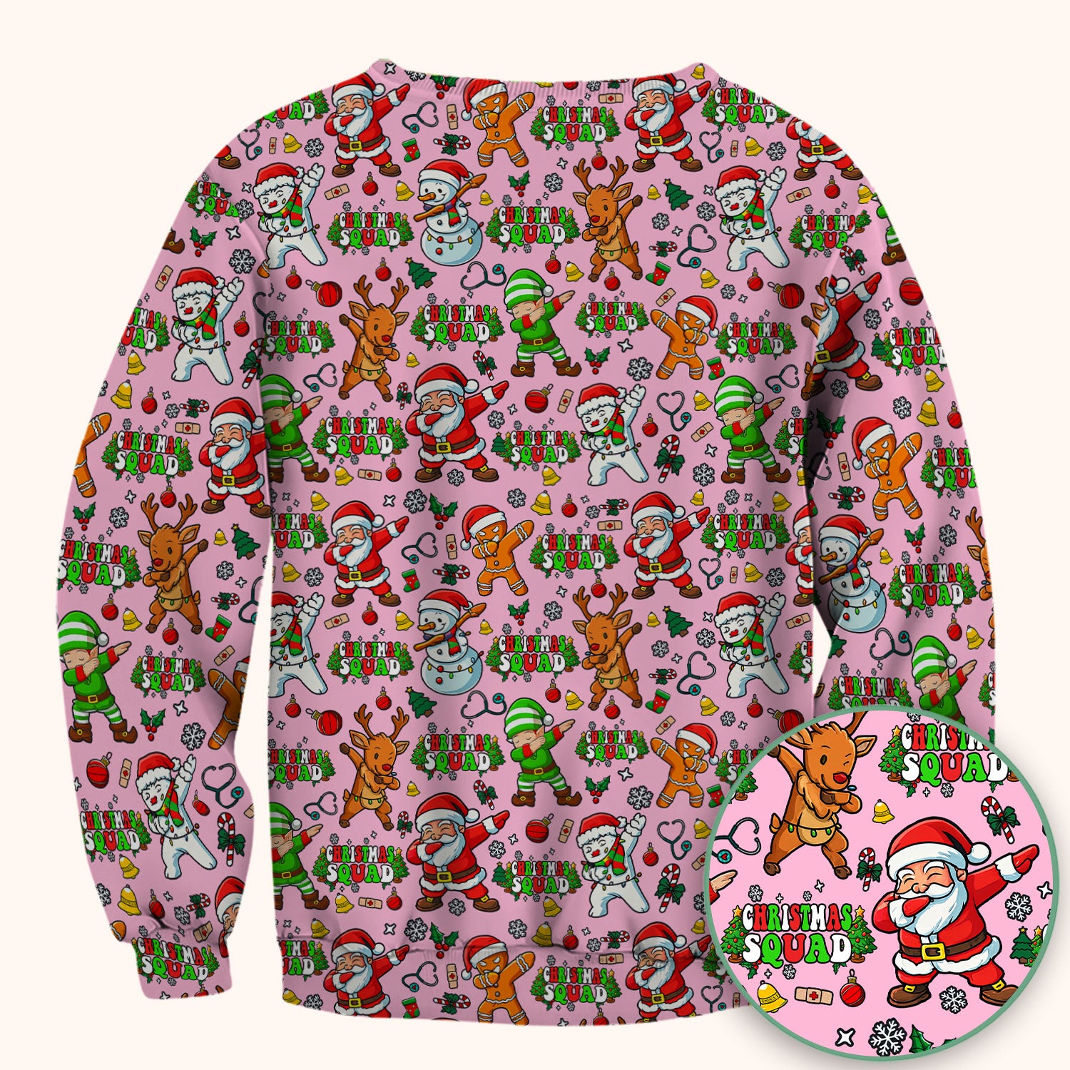 Christmas Squad Scrub Top - Dancing Santa, Reindeer & Elf Shirt - Funny Holiday Medical Uniform for Nurses, Doctors & Vet Techs
