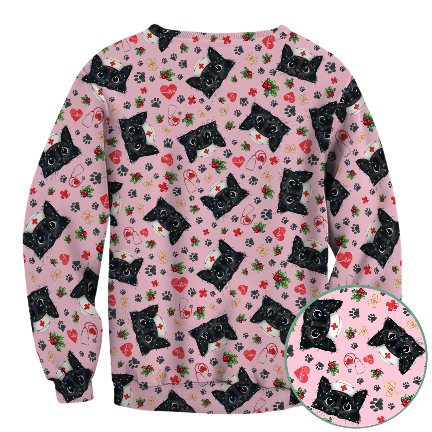 Black Cat Scrub Top for Nurse - Cute Kittens Christmas Medical Uniform - Funny Holiday Gift for Women