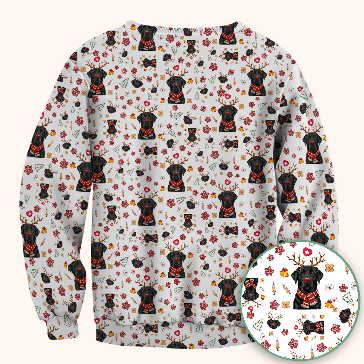 Funny Black Lab Reindeer Scrub Top - Christmas Dog Nurse Shirt - Cute Holiday Medical Uniform Gift for RN LPN CNA