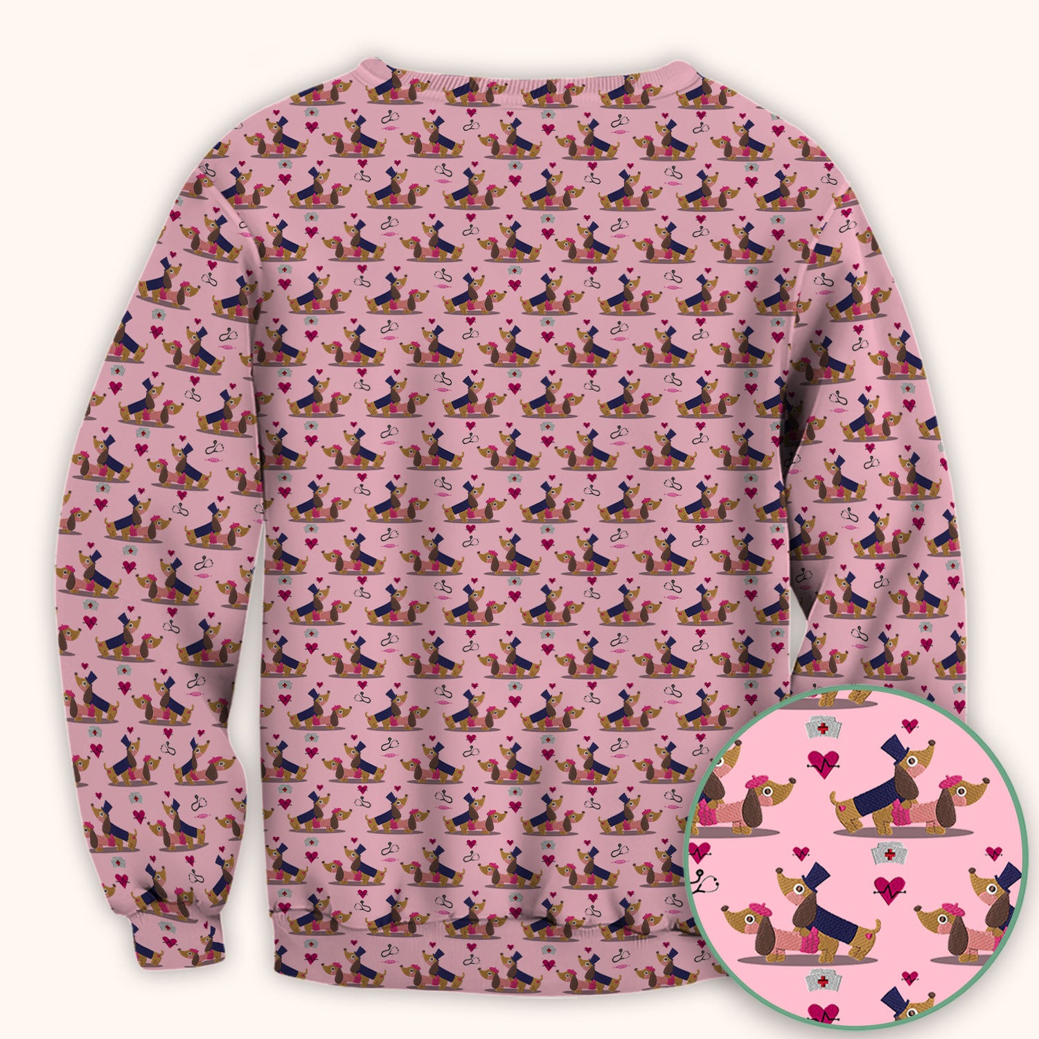 Cute Dachshund Valentine Nurse Scrub Top - Funny Gift for Women