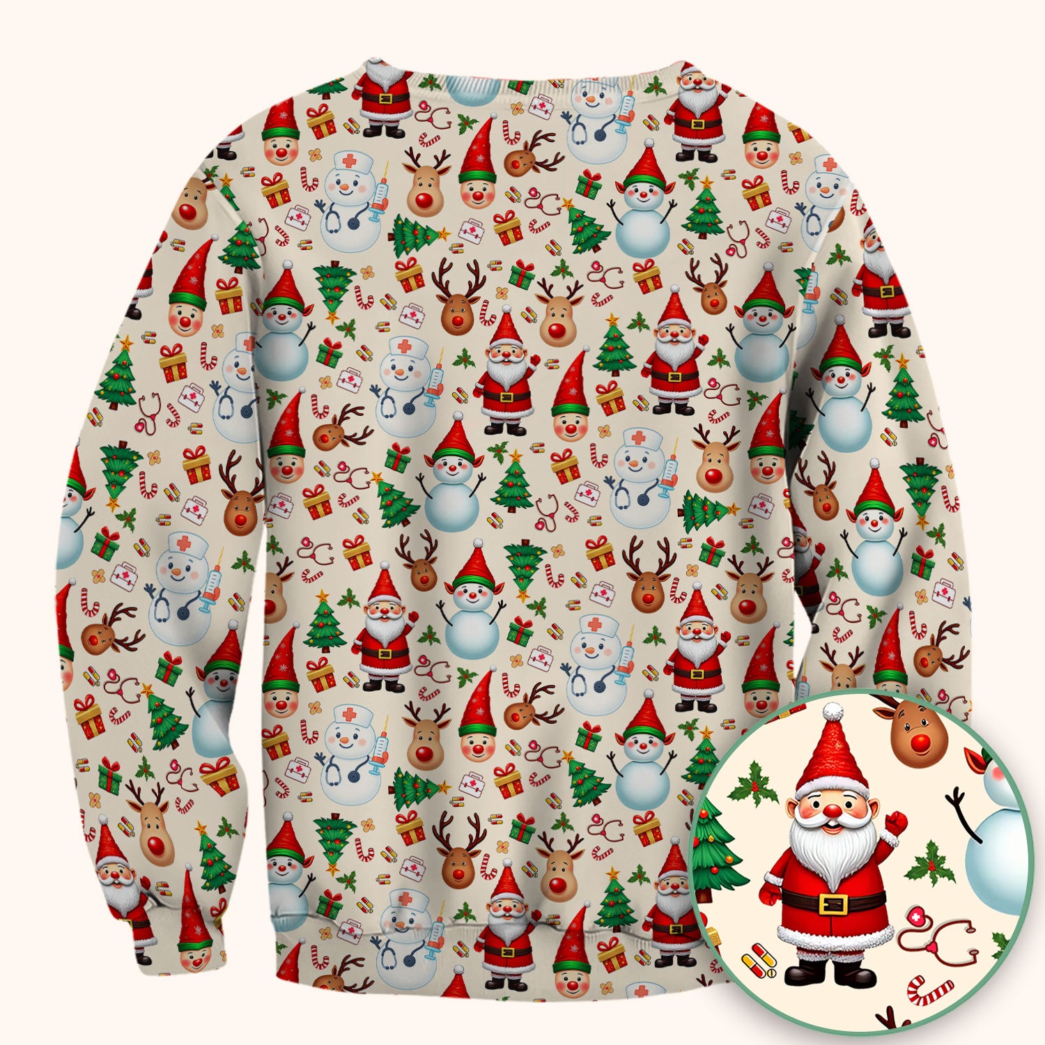 Christmas Nurse Scrub Top - Cute Snowman Santa Reindeer Pattern Medical Shirt - Festive Holiday Scrubs for Women RN CNA LPN