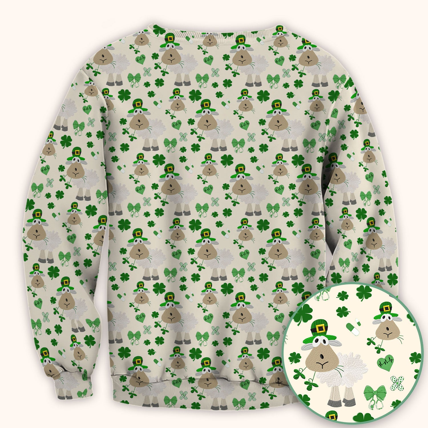 Nurse St. Patrick Scrubs Top, Cute Sheep Shamrock Pattern Nurse Shirt, Breathable Fabrics Nursing Uniform