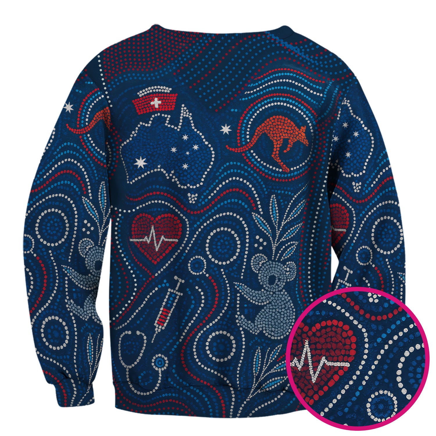 Aboriginal Dot Art Nurse Scrub Top, Australian Kangaroo With Koala Pattern Shirt,  Breathable Fabrics Nursing Uniform