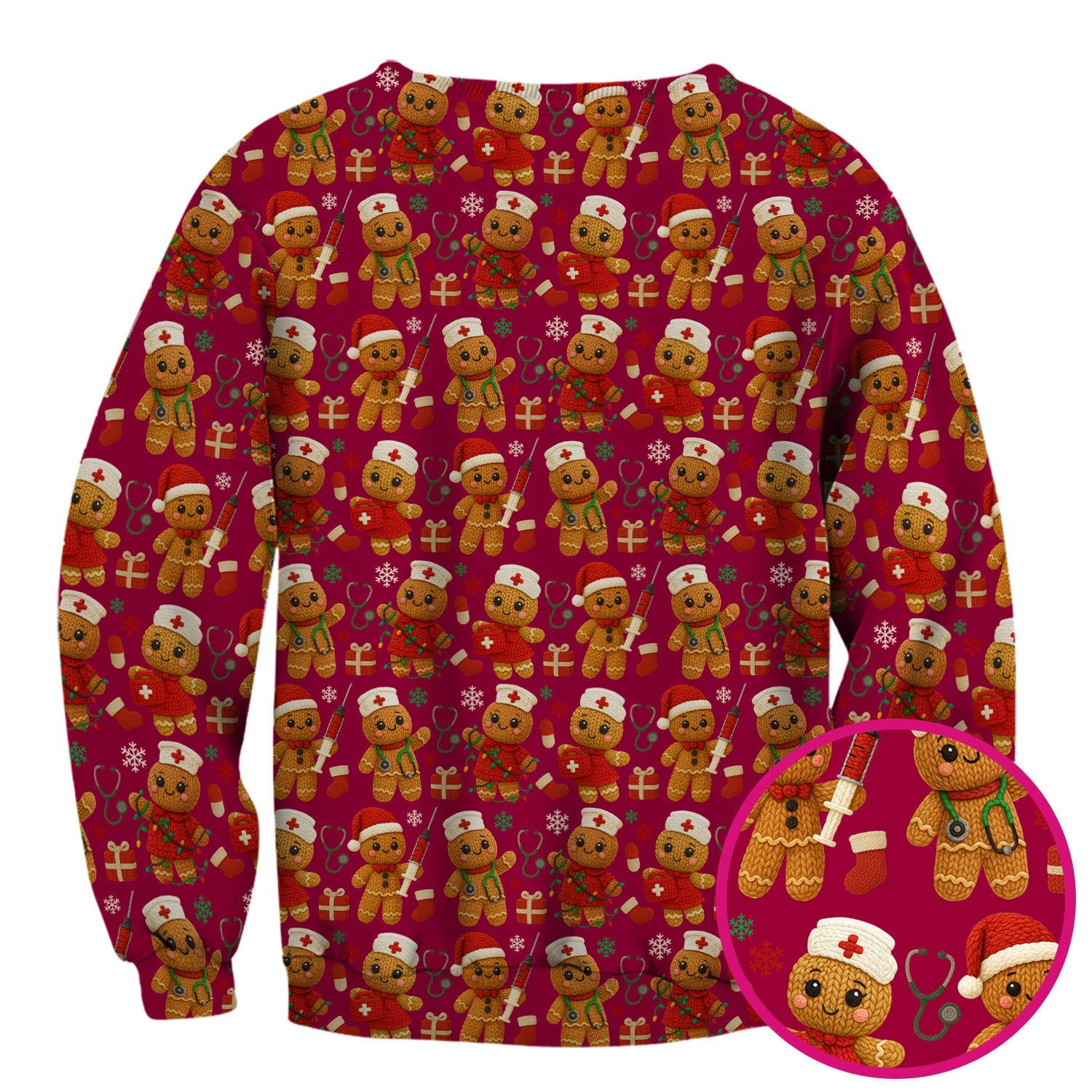 Christmas Scrub Tops for Women - Cute Gingerbread Nurse Pattern Medical Scrub Shirt - Festive Holiday Christmas Scrubs with Adorable Design