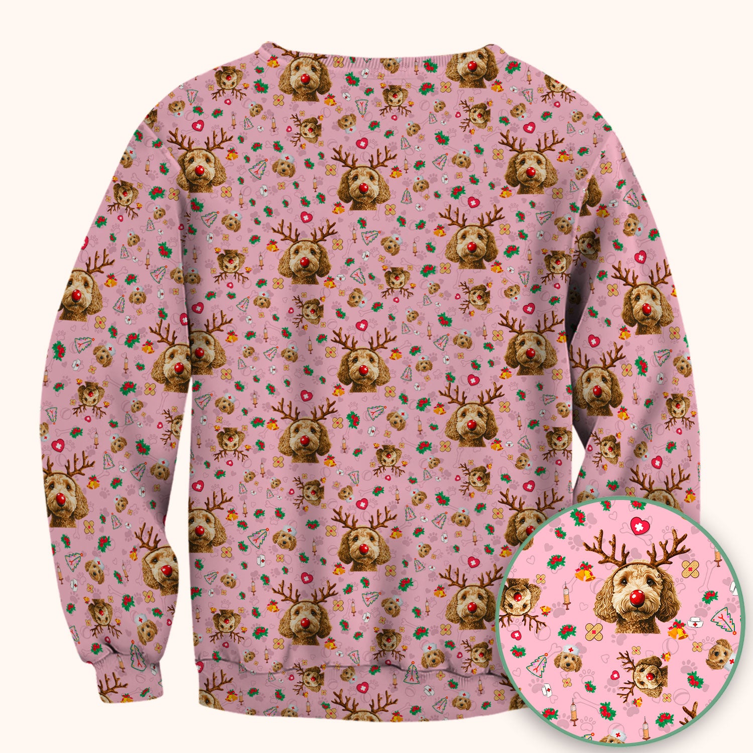 Labradoodle Reindeer Christmas Scrub Top - Funny Dog Nurse Shirt - Cute Holiday Medical Uniform for Women RN LPN CNA Gift