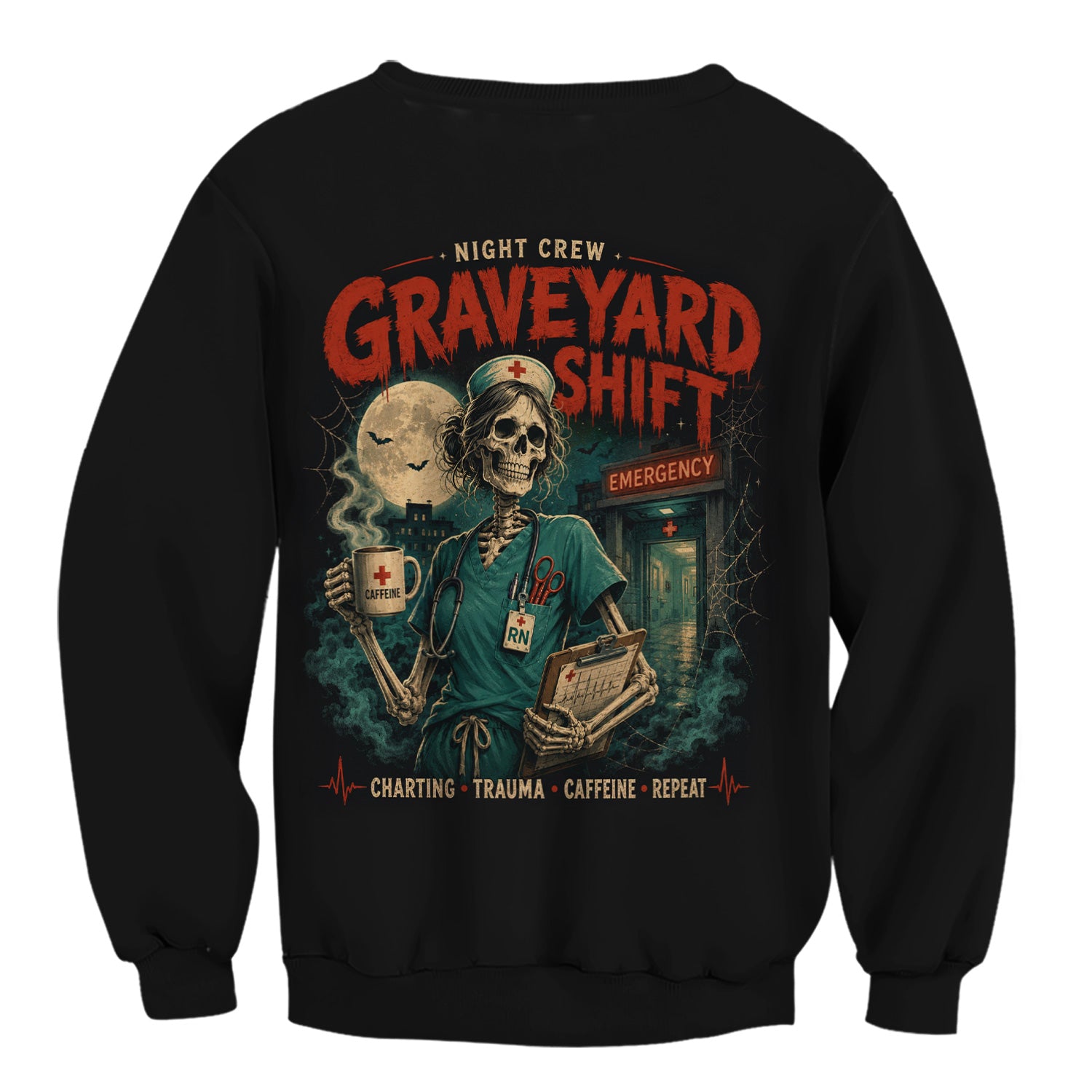 Spooky Graveyard Shift Skeleton Nurse Scrub Top, Comfortable Scrubs for Nurses