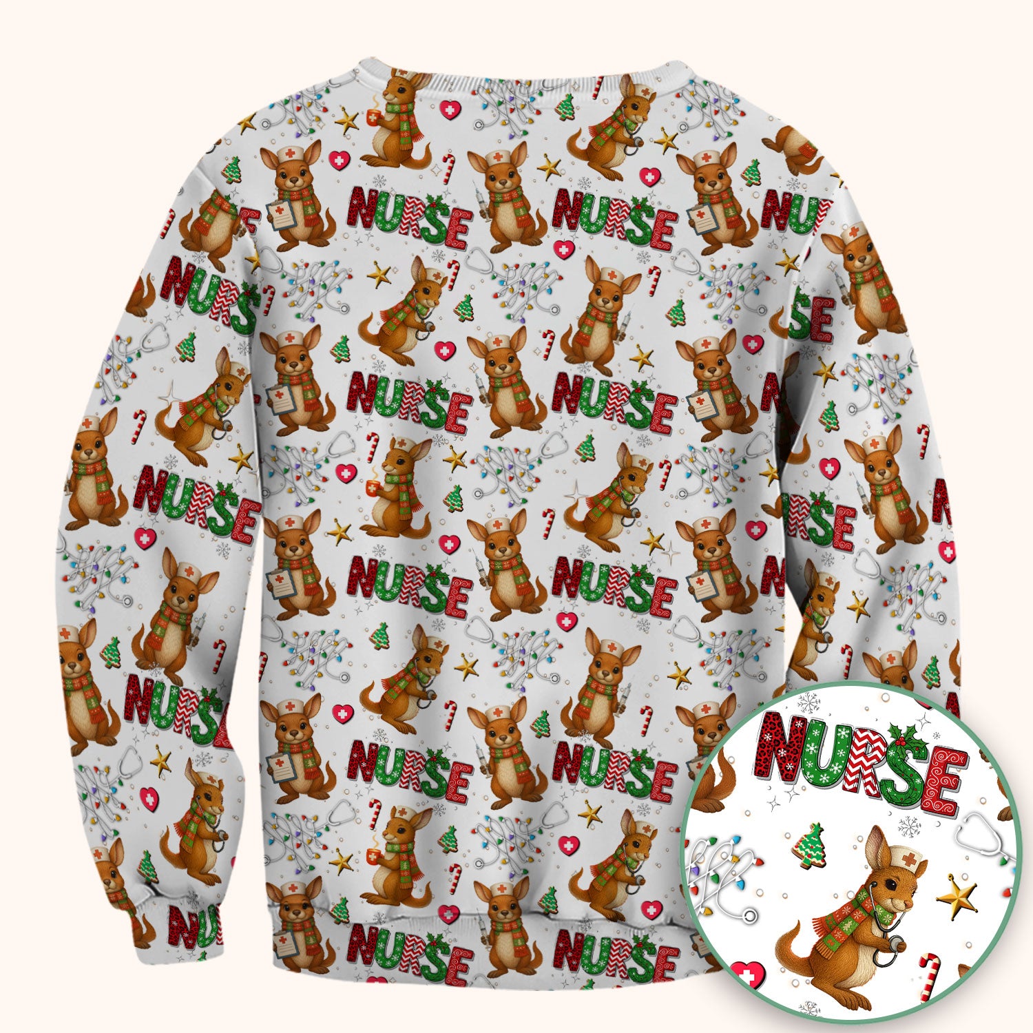 Aussie Kangaroo Christmas Scrub Top - Funny Holiday Nurse Shirt for Women - Cute Animal Medical Uniform