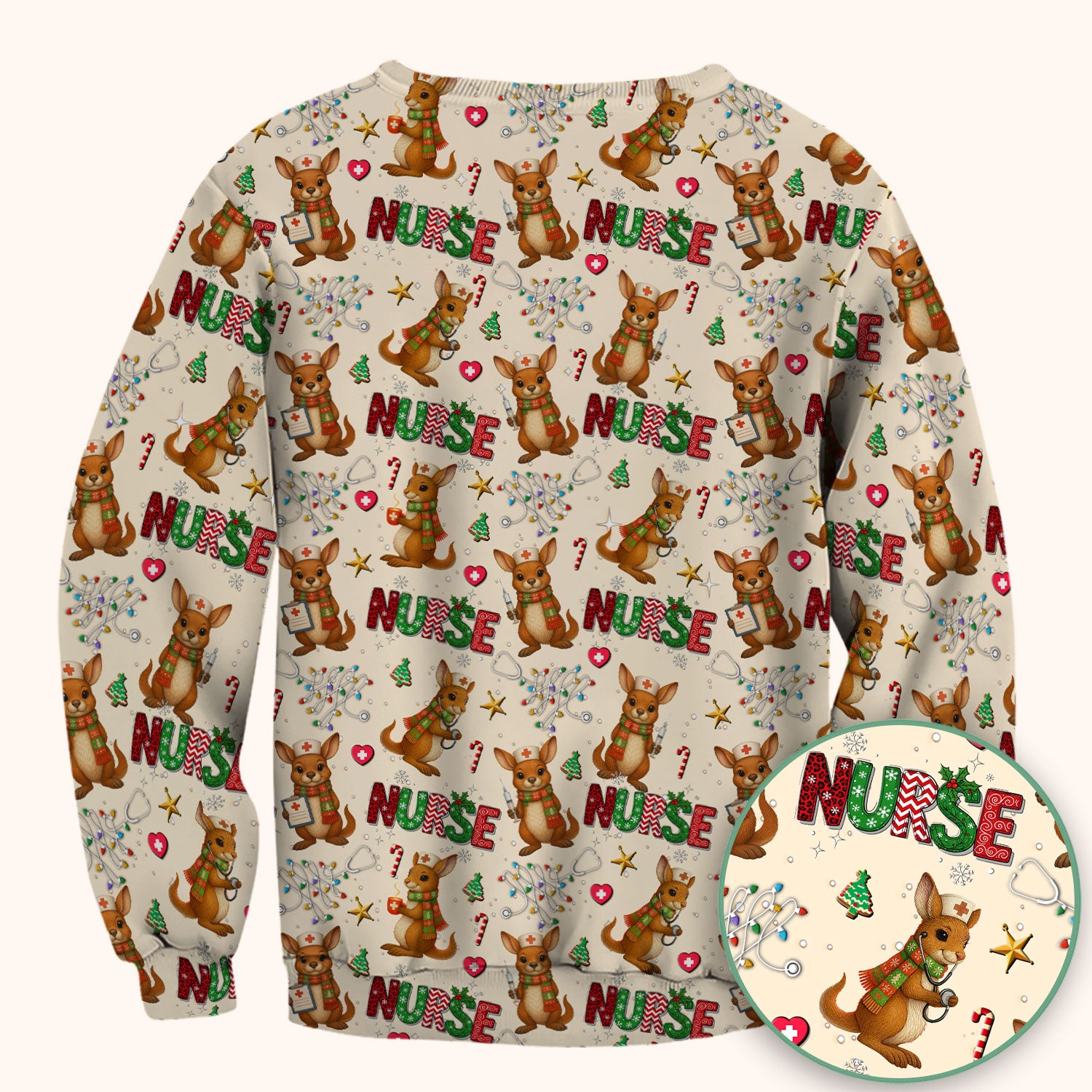 Aussie Kangaroo Christmas Scrub Top - Funny Holiday Nurse Shirt for Women - Cute Animal Medical Uniform