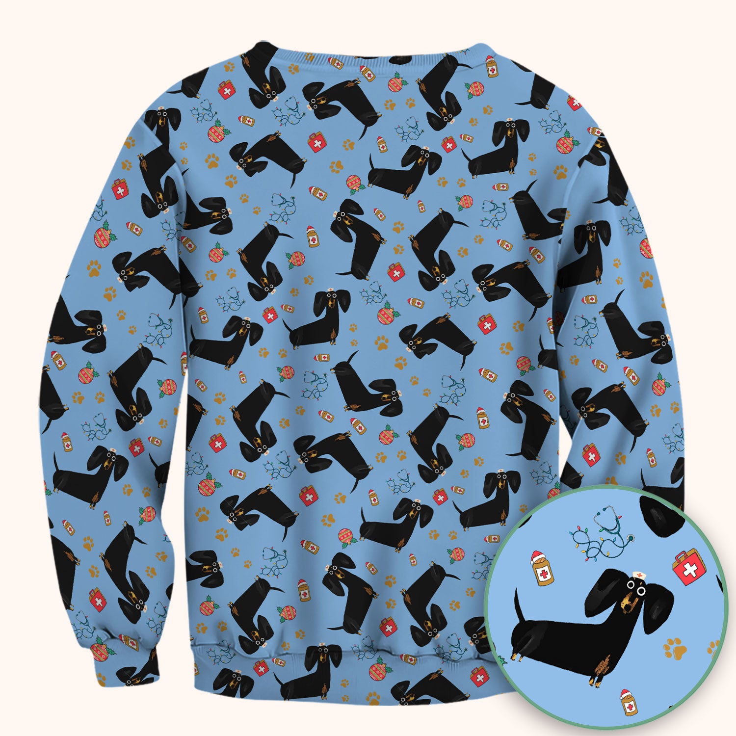 Funny Black Dachshund Scrub Top for Nurses - Cute Wiener Dog Medical Shirt - Puppy Lover Nursing Gift for Women