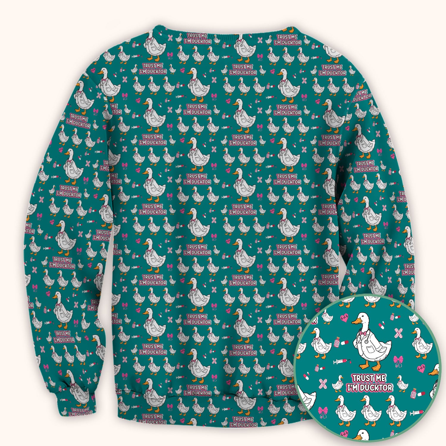 Trust Me I'm Ducktor Scrub Top, Funny Duck Pattern Scrub Shirt, Breathable Fabrics Nursing Uniform For Women