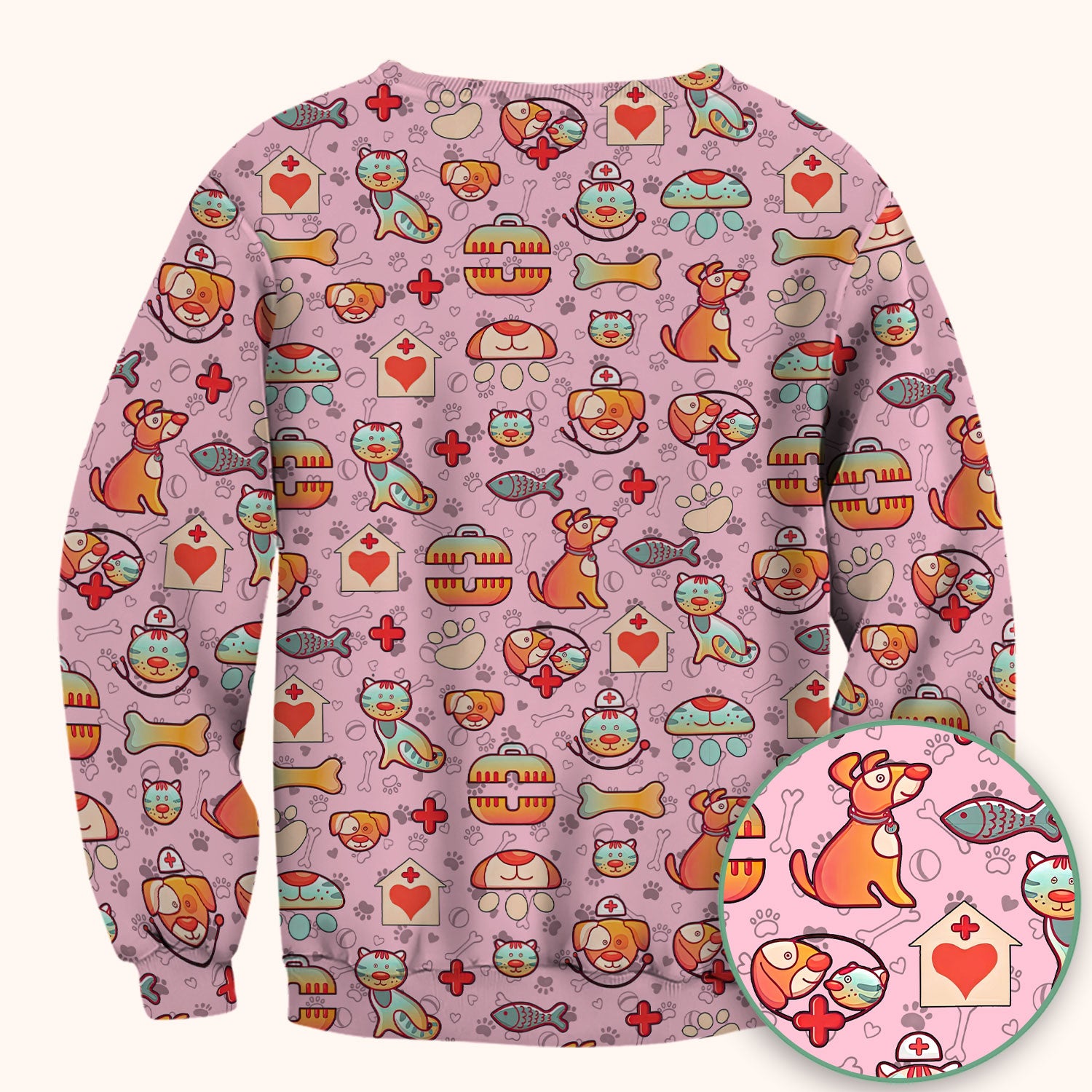 Veterinary Nurse Scrub Top - Cute Cat Dog Paw Print Medical Shirt - Fun Animal Pattern Vet Tech Scrubs for Women RN CNA
