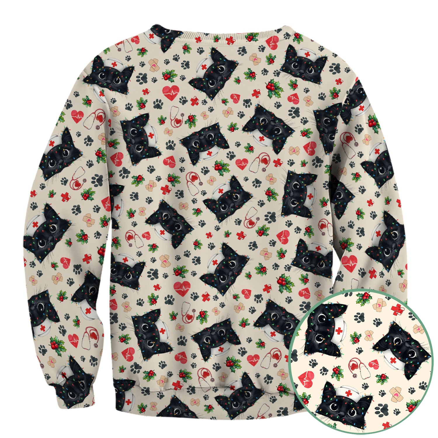 Black Cat Scrub Top for Nurse - Cute Kittens Christmas Medical Uniform - Funny Holiday Gift for Women