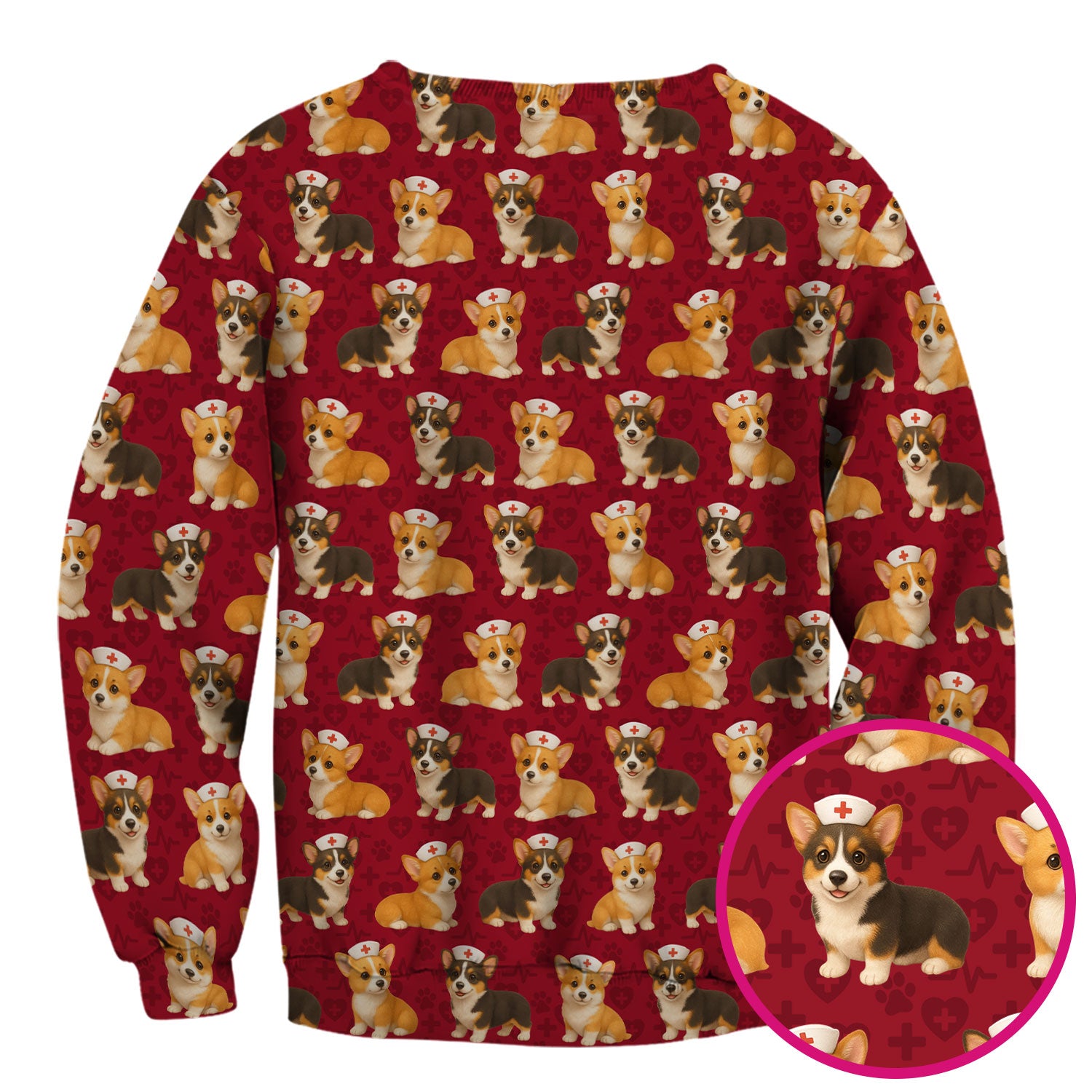Christmas Corgi Scrubs for Women - Cute Dog Pattern Medical Scrub Top - Festive Holiday Christmas Scrubs with Adorable Corgi Design