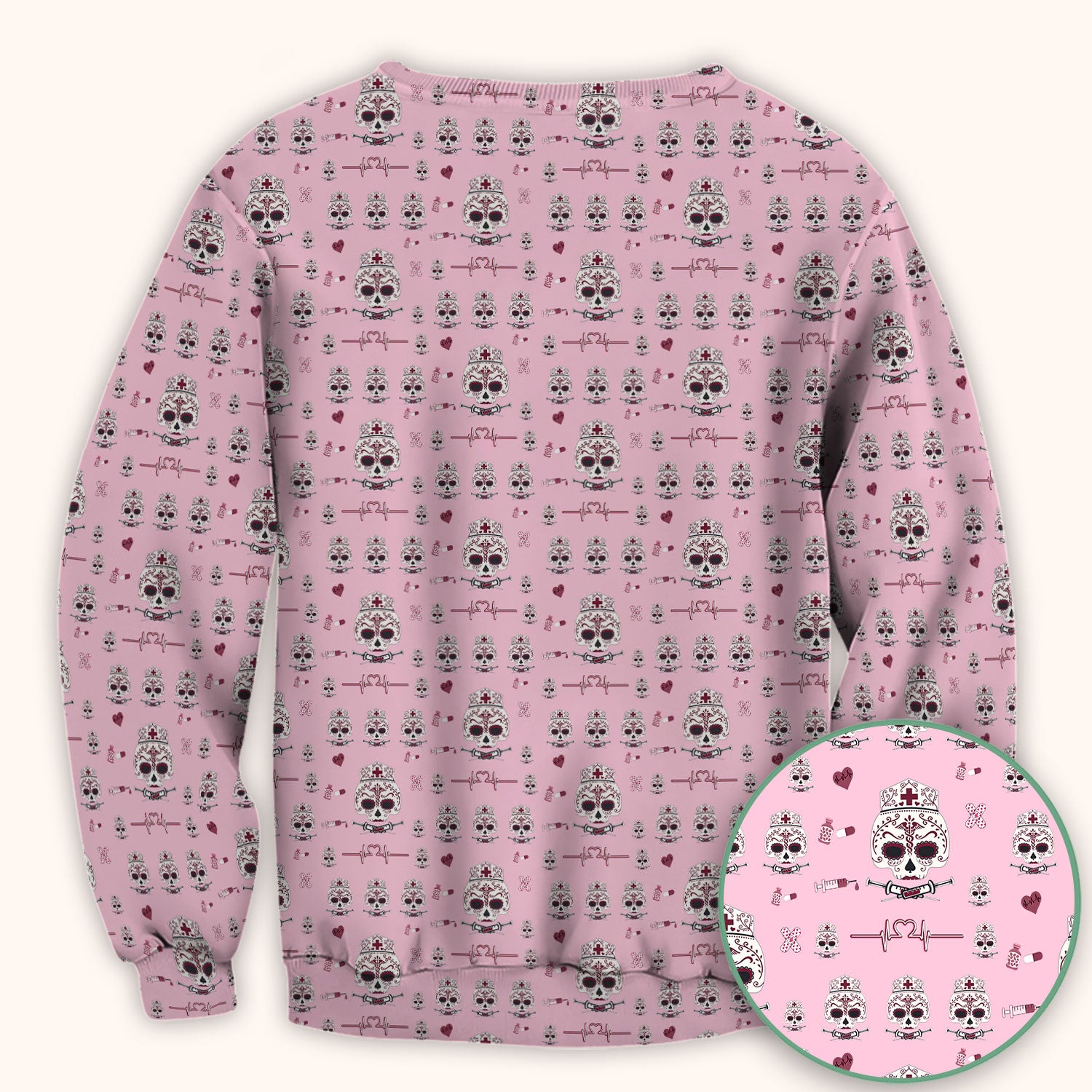 Sugar Skull Scrub Top, Skull Pattern Scrub Shirt, Breathable Fabrics Nursing Uniform