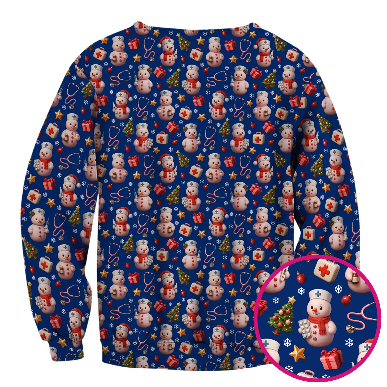 Snowman Pattern Christmas Nurse Scrub Top - Cute Holiday Medical Shirt - Funny Festive Scrubs Gift for RN LPN CNA Nurses