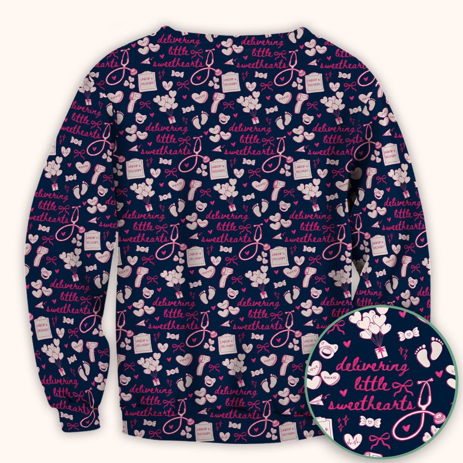 Valentine Labor And Delivery Scrub Top, XOXO Pattern Scrub Shirt, Breathable Fabrics Nursing Uniform For Women